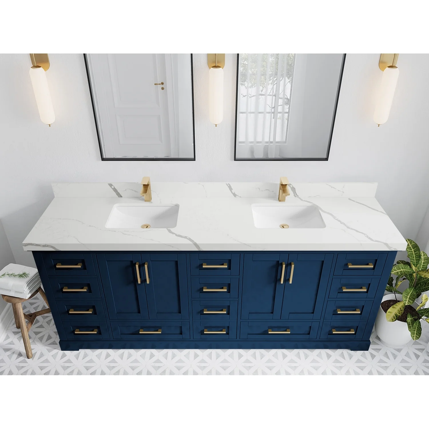 Willow Collection 84 in W x 22 in D x 36 in H Boston Double Bowl Sink Bathroom Vanity with Countertop