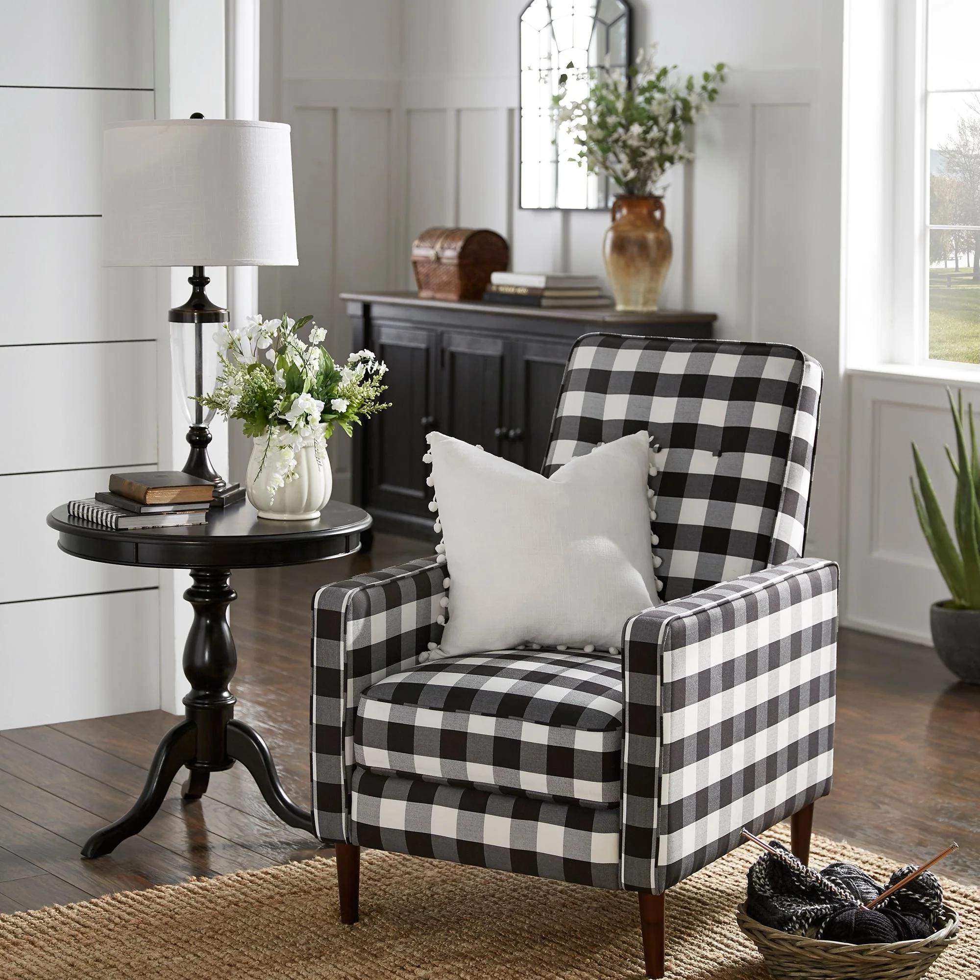 Ada Black and White Buffalo Check Plaid Accent Chair by iNSPIRE Q Classic
