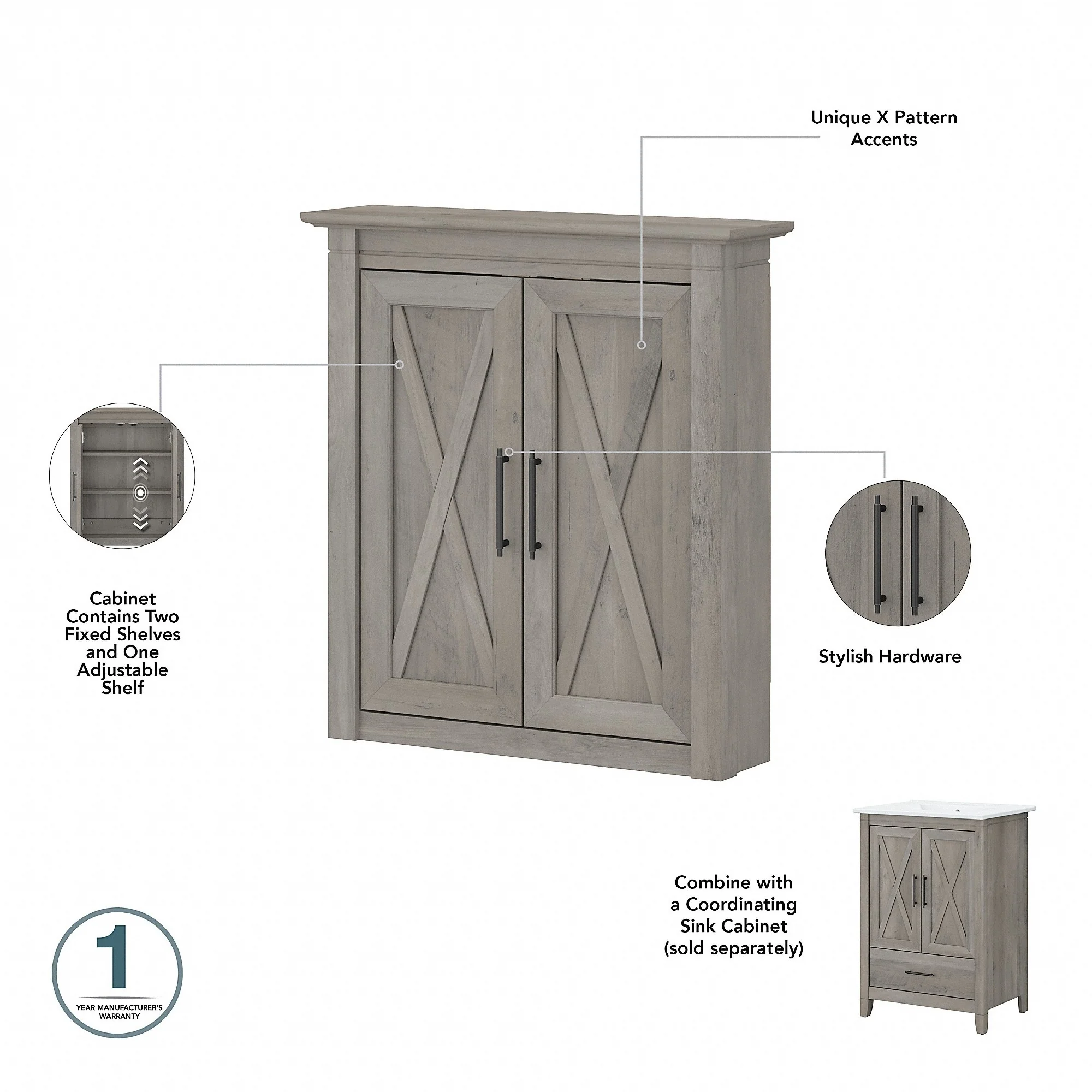 Key West Bathroom Wall Cabinet with Doors by Bush Furniture