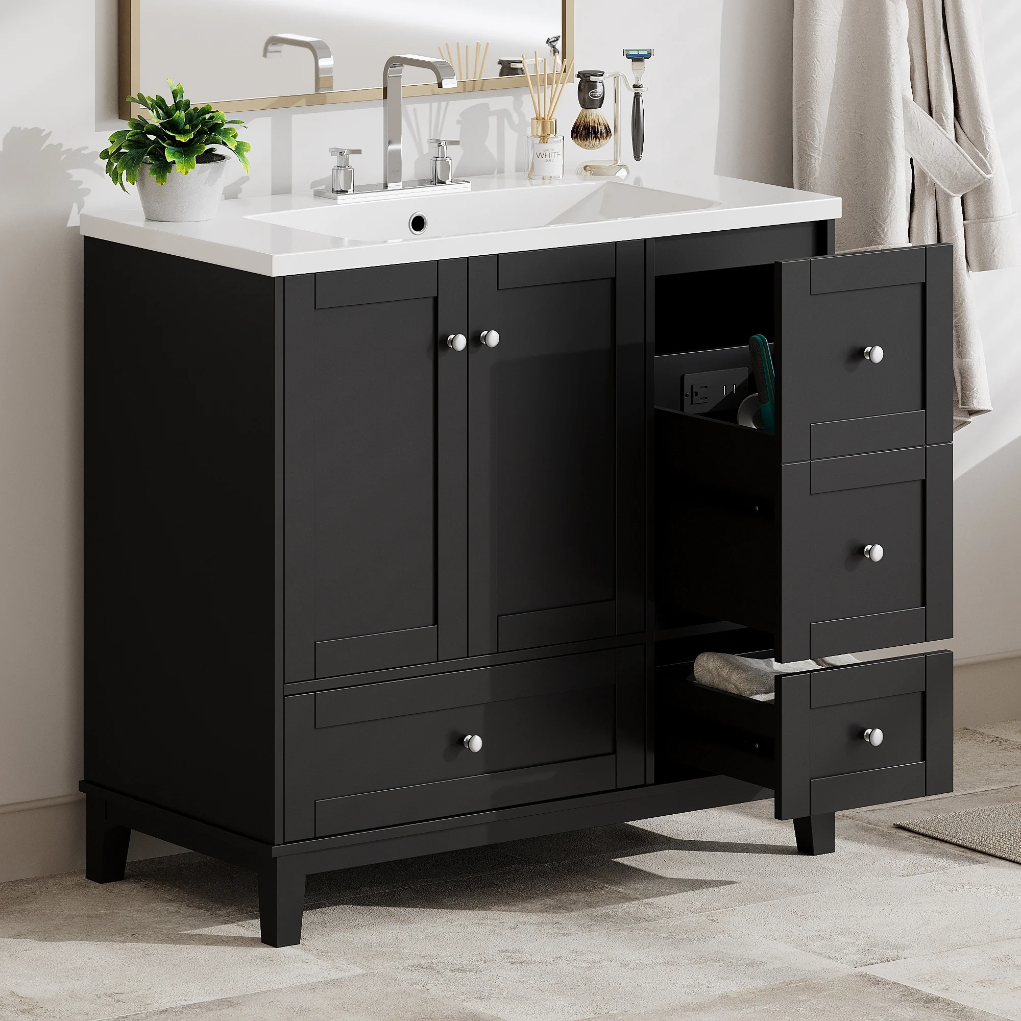 36 Inch Modern Bathroom Vanity with USB Charging