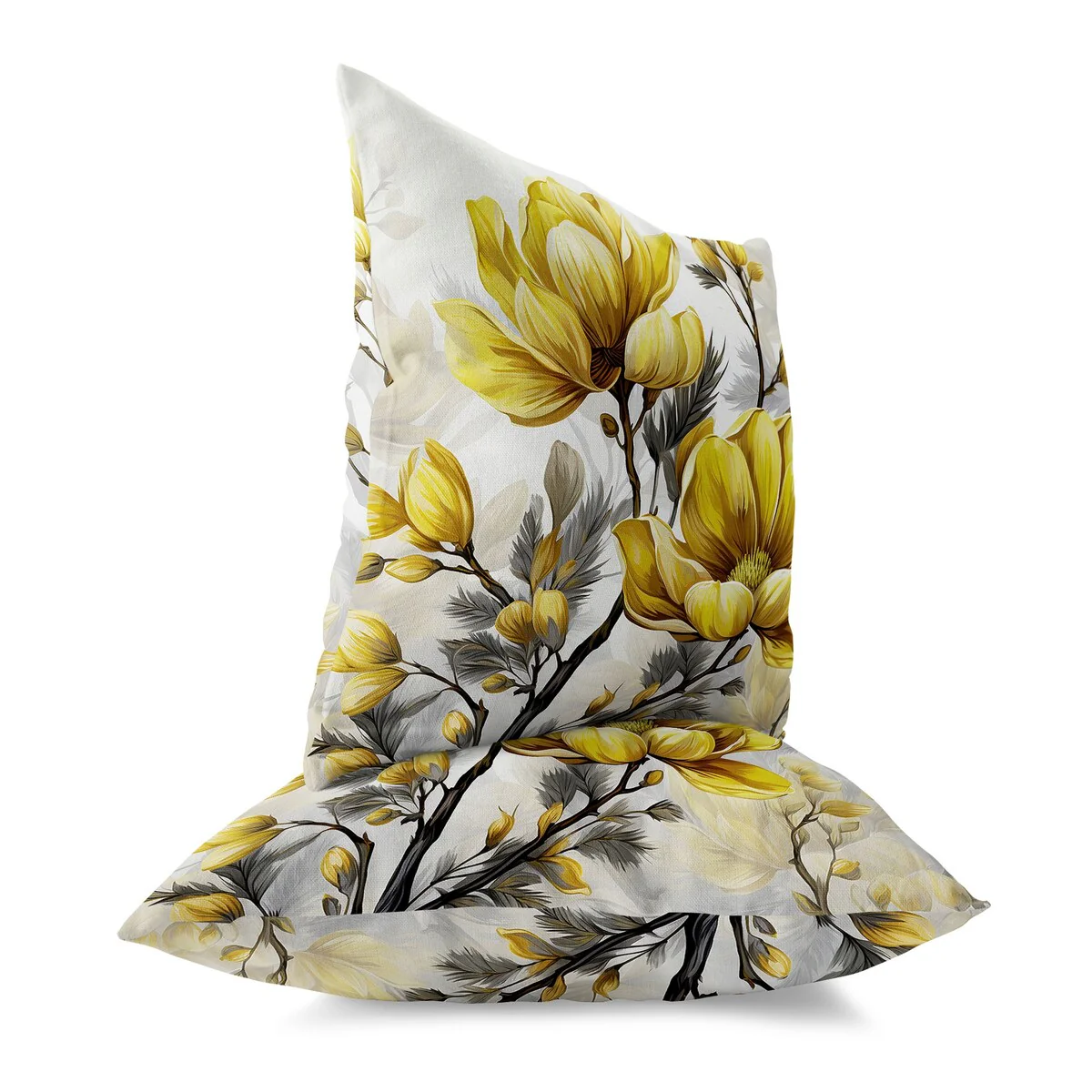 Yellow And Grey Zinnia Zest Indoor/Outdoor Throw Pillow Zipper