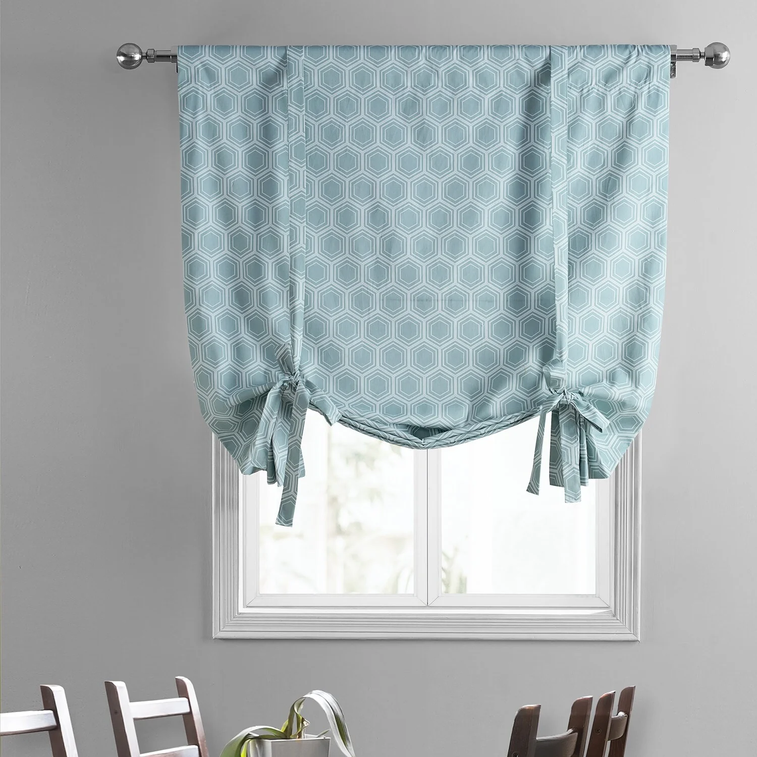 Exclusive Fabrics Honeycomb Ripple Aqua Printed Cotton Tie-Up Window Shade (1 Panel) - 46 X 63