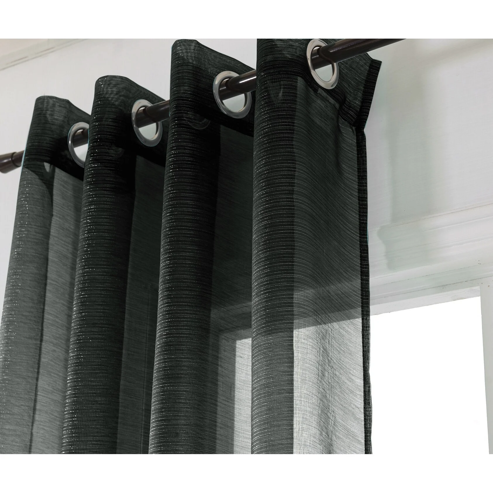 Lonnie Metallic Stripe Sheer Window Curtain Panel 90 inch