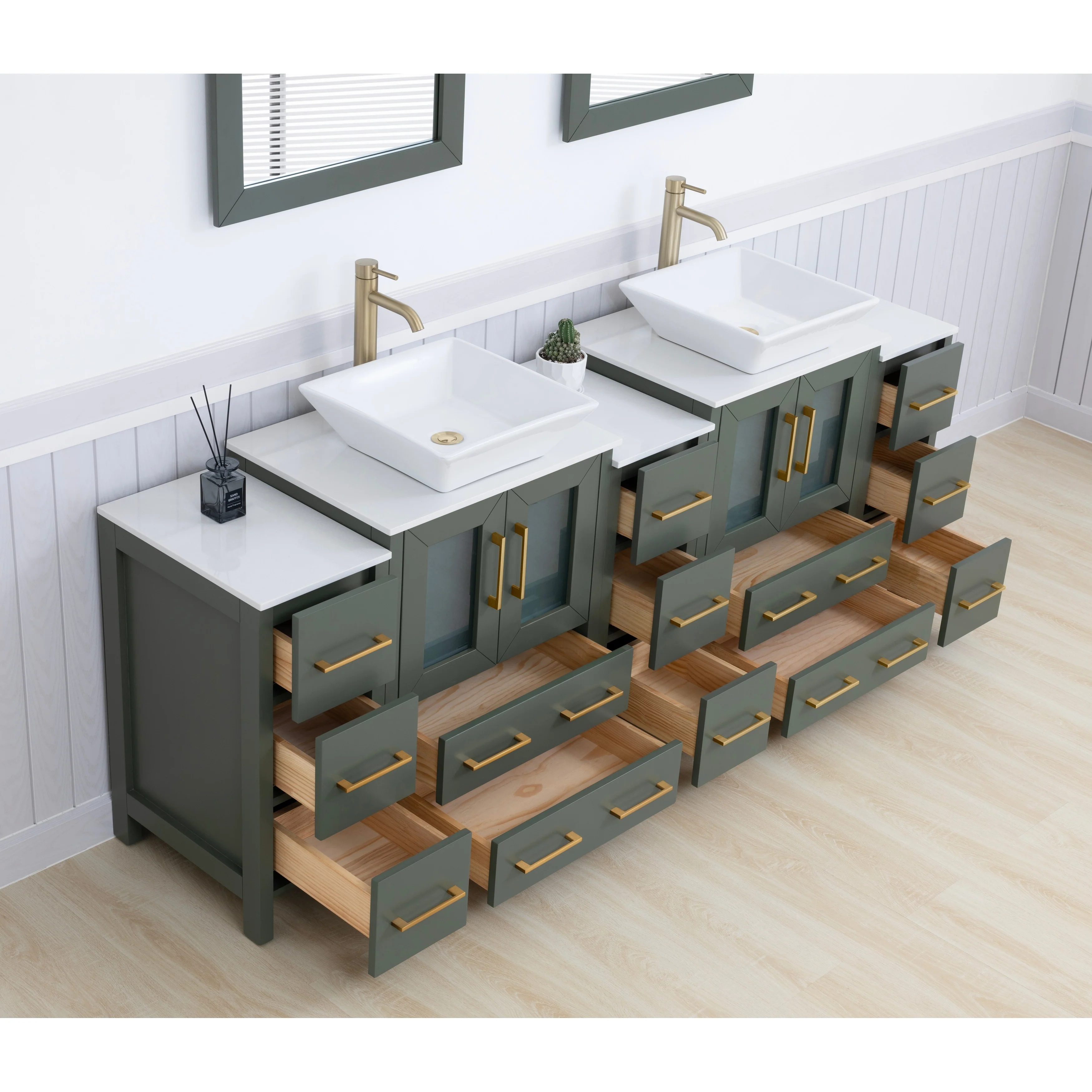 Vanity Art 84-Inch Double Sink Bathroom Vanity Set with Engineered Marble Top and Free Mirror - 84 W X 18.5 D X 31.1 H