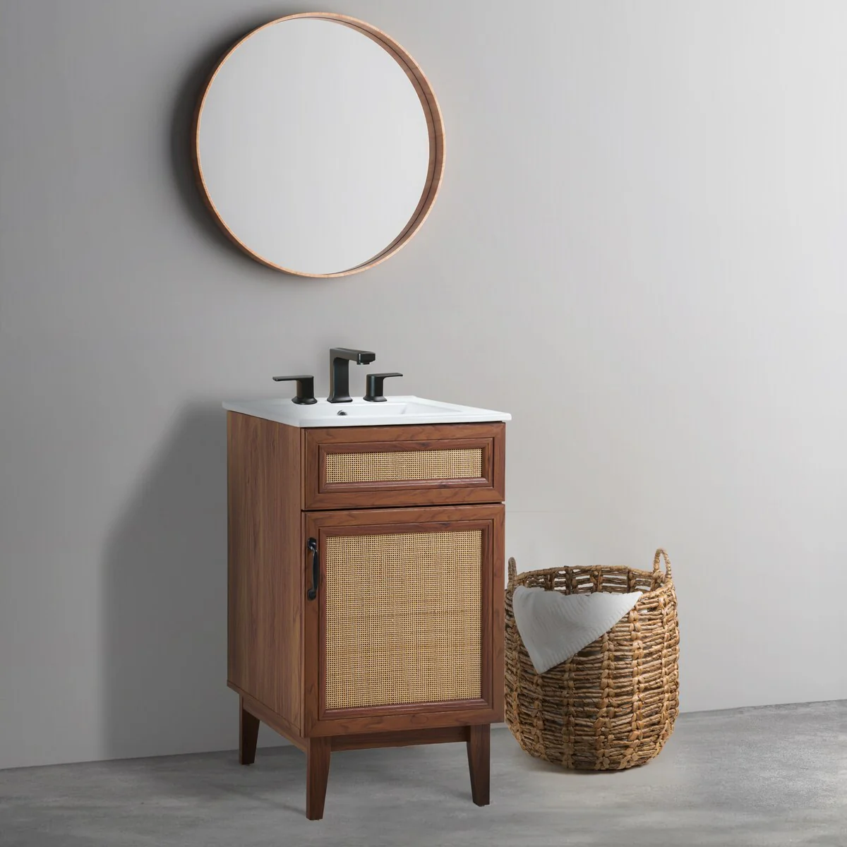 Ancillary Rattan Modern Farmhouse 2-Shelf Bath Vanity Cabinet Only (Sink Basin not Included), by JONATHAN Y