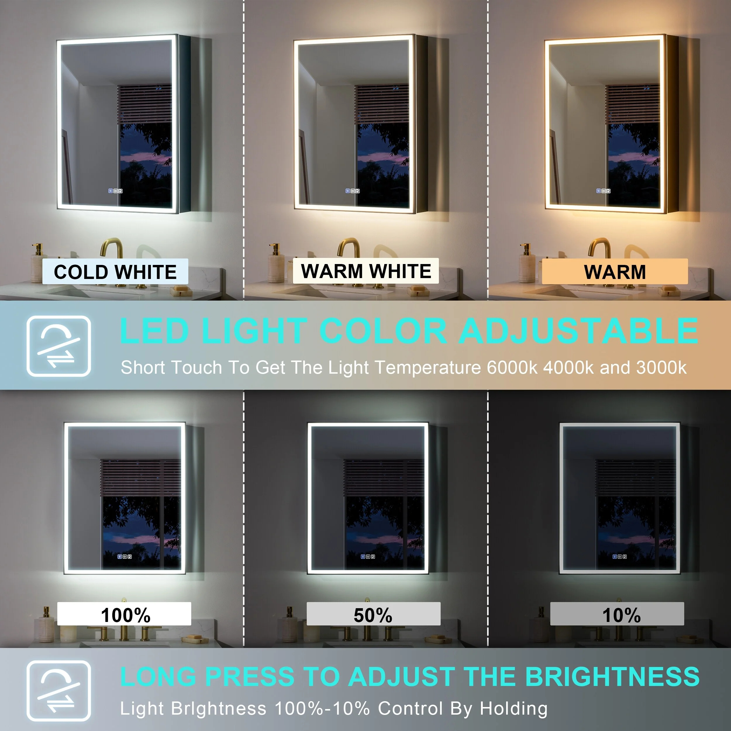 30'' H Recessed Or Surface Wall Mounted LED Mirror Cabinet With Mirror And Adjustable Shelves,Black Frame