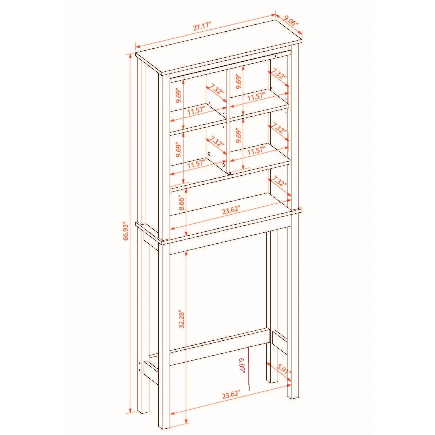 Farmhouse White MDF Wood Over-the-Toilet Space Saver Bathroom Cabinet