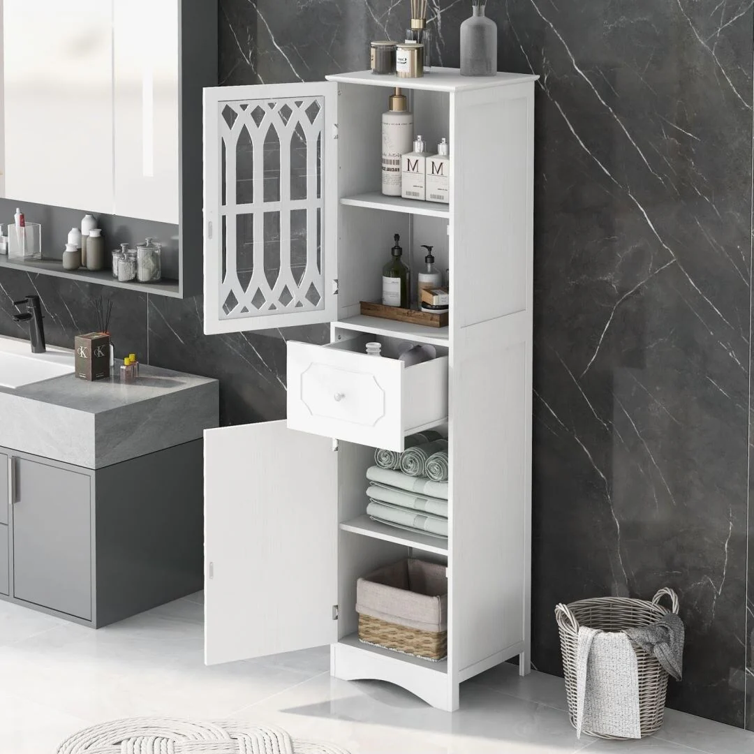 Tall Bathroom Cabinet, Freestanding Storage Cabinet with Drawer and Doors