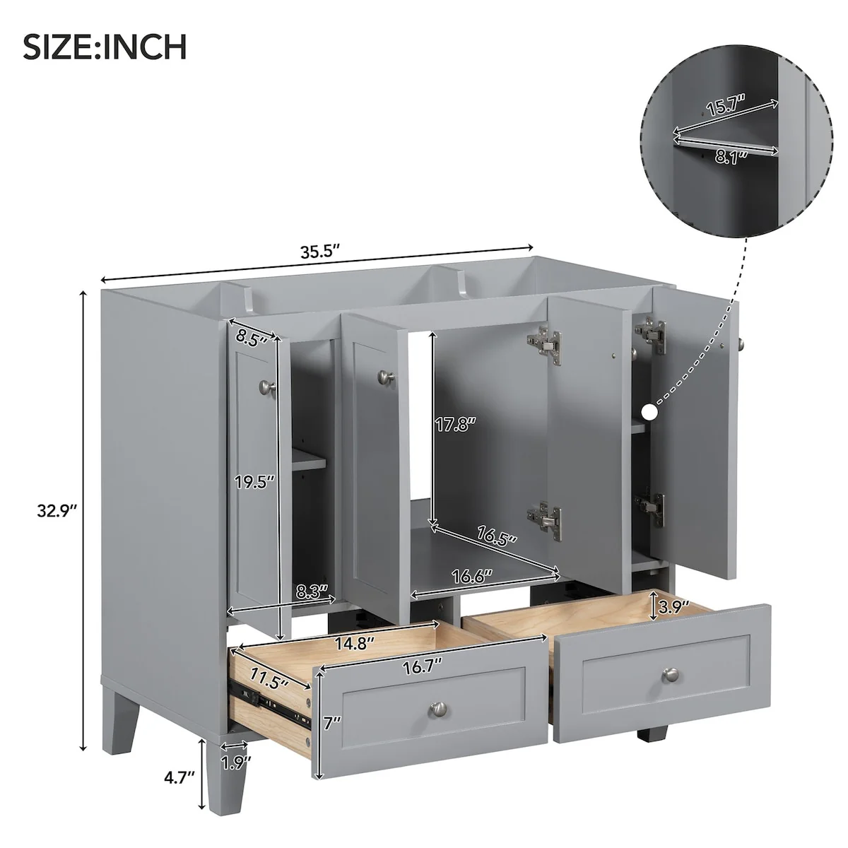36'' Bathroom Vanity without Countertop