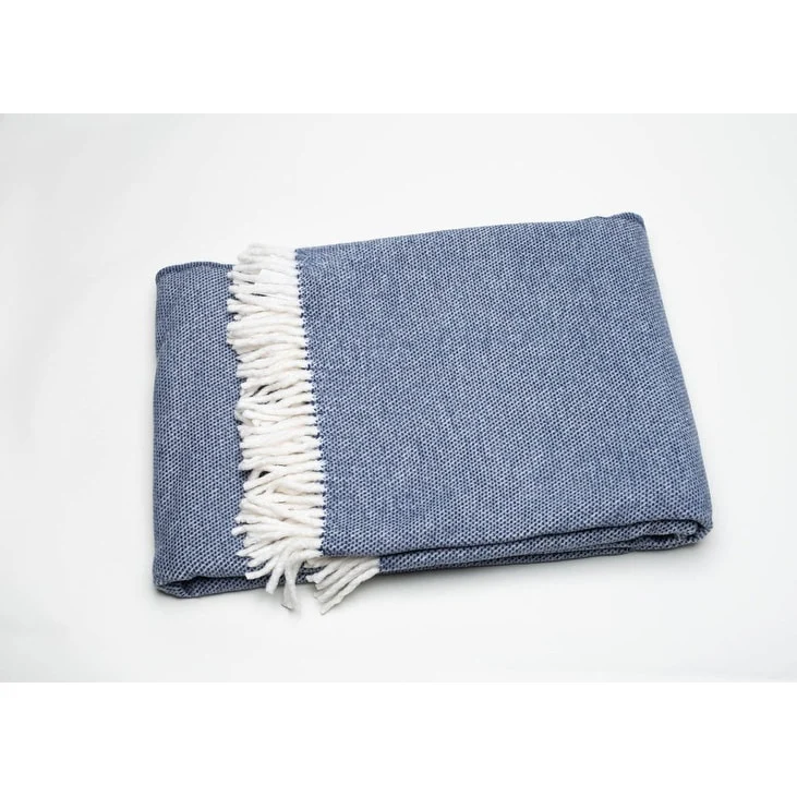 Navy Blue Mini Dot Fringed Throw Blanket