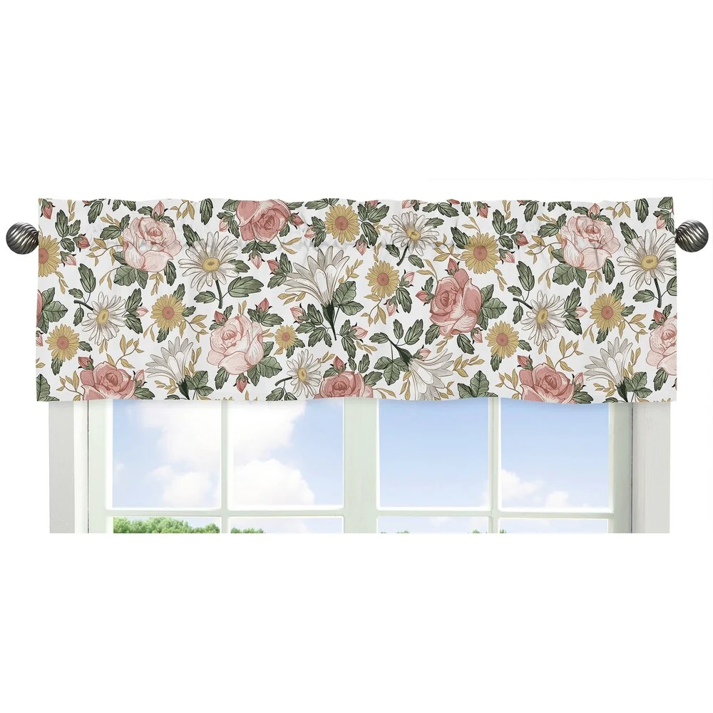 Sweet Jojo Designs Vintage Floral Boho Window Curtain Valance - Shabby Chic Rose Flower Farmhouse