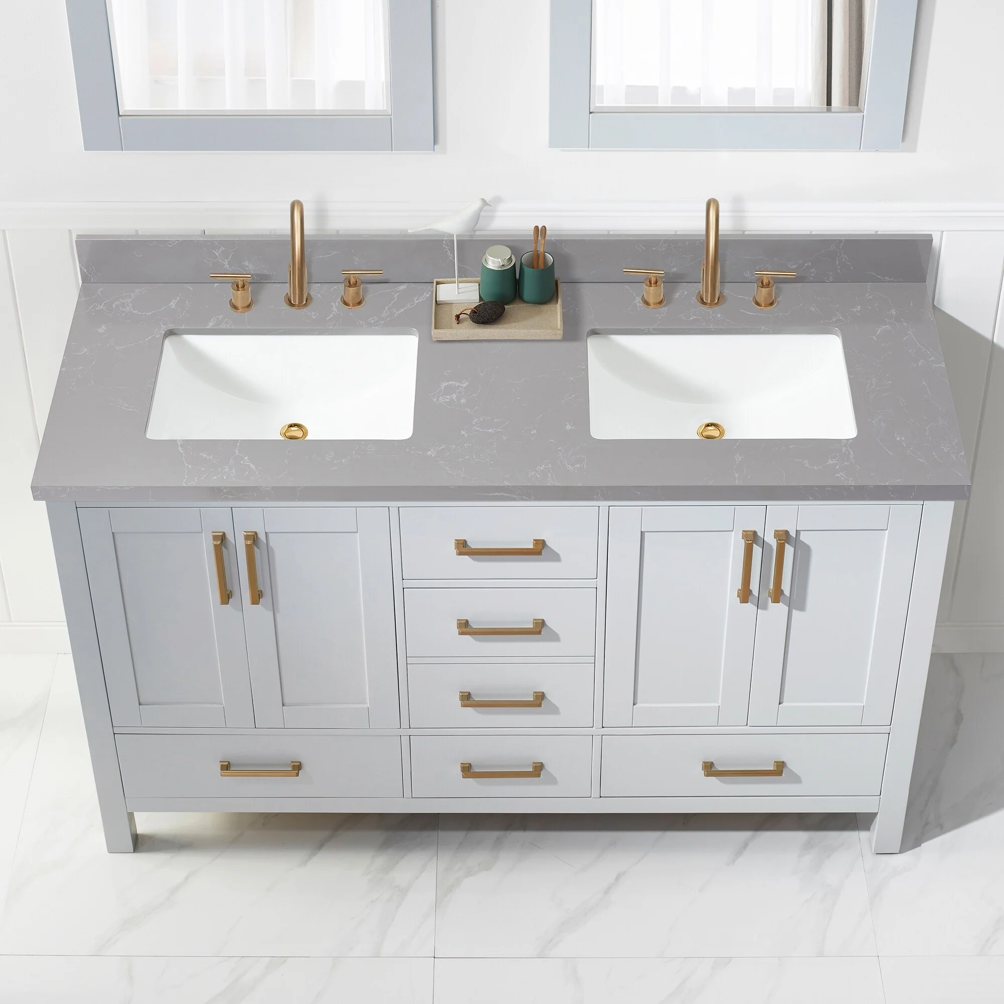 Jaen Composite Stone Vanity Top with White Rectangular Sink