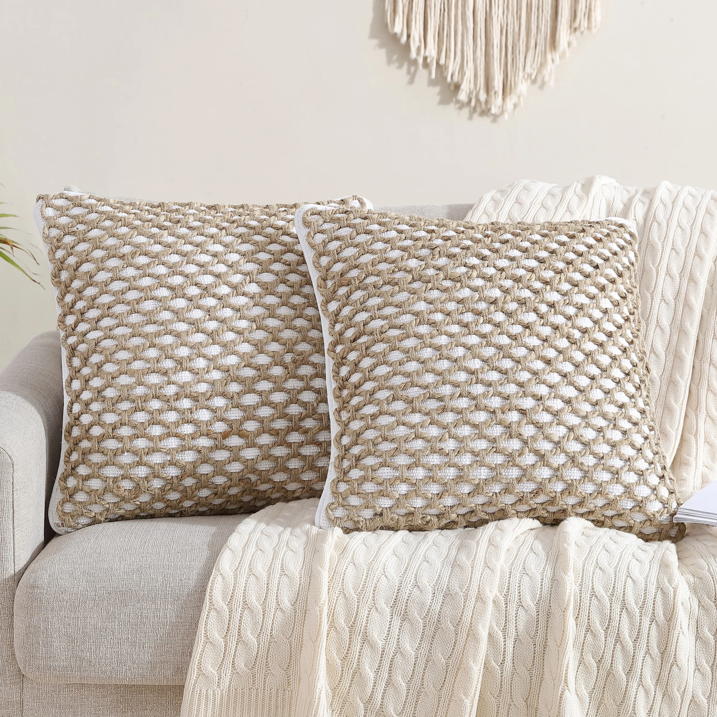 Boho Living Jada Braided Cotton/Jute Throw Pillow Covers