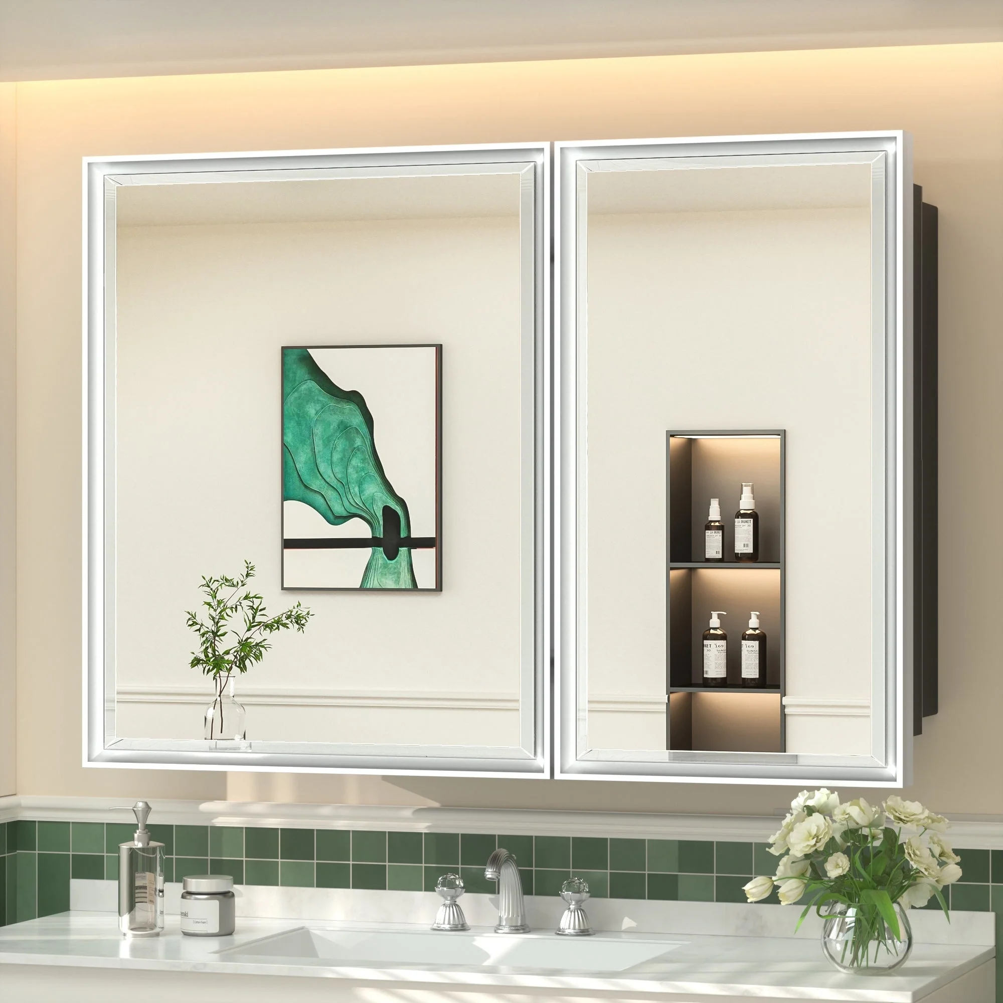TokeShimi Medicine Cabinets for Bathroom with Mirror, Beveled Framed