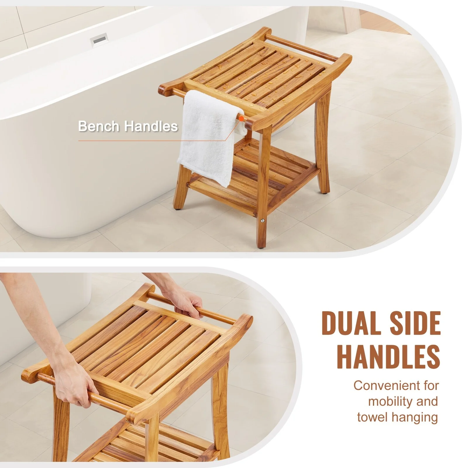 Shower Bench Waterproof Non-Slip Shower Chair Seat, for Bathroom Living Room Bedroom