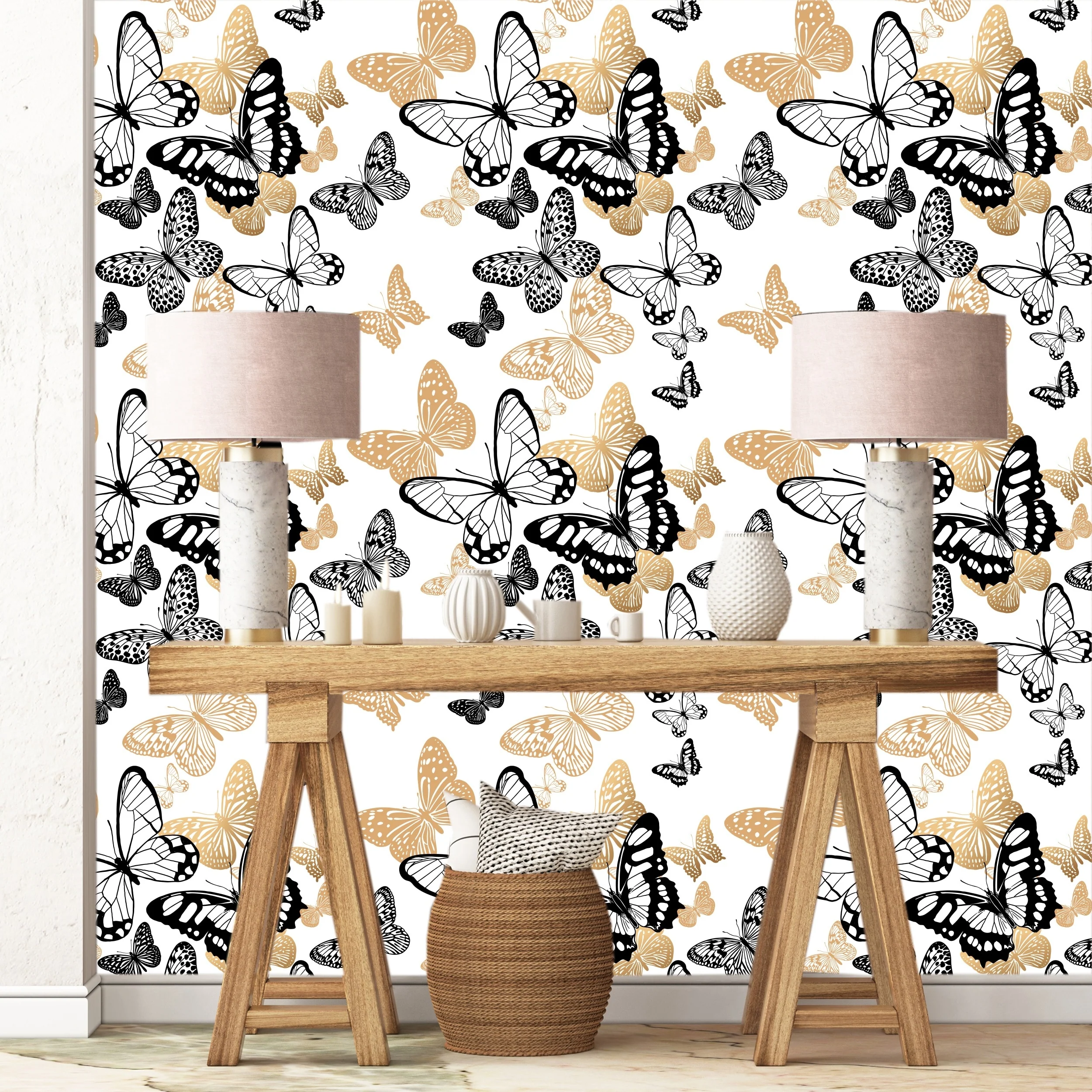 Garden Golden Buterflies Removable Wallpaper - 24'' inch x 10'ft