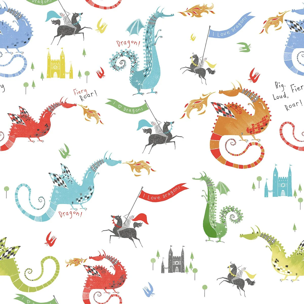 Galerie Wallcoverings Tiny Tots 2 Dragons Non-woven Matte Wallpaper Roll
