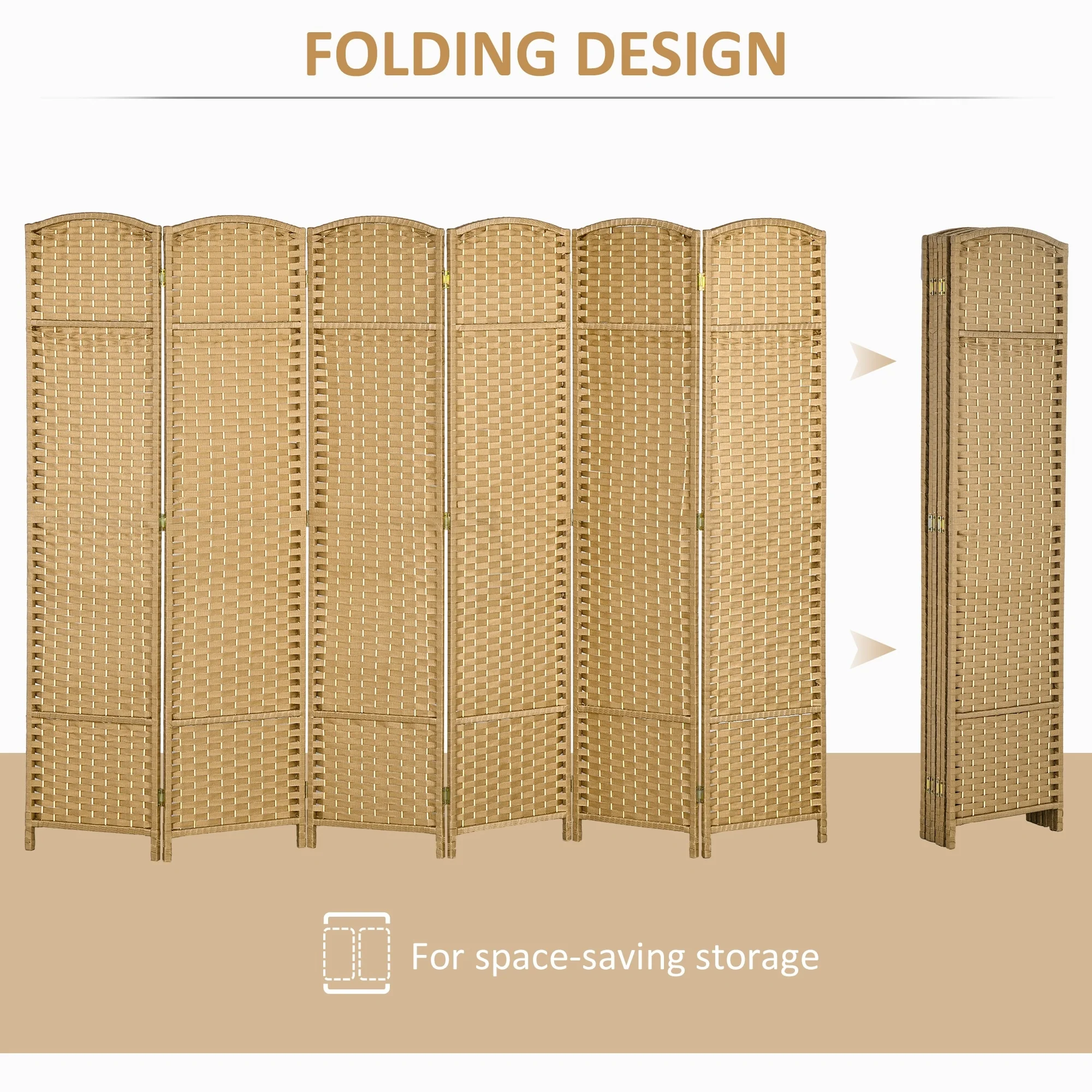 HOMCOM Room Divider, 6 Panel Folding Privacy Screen, 5.6' Tall Freestanding Wall Partition