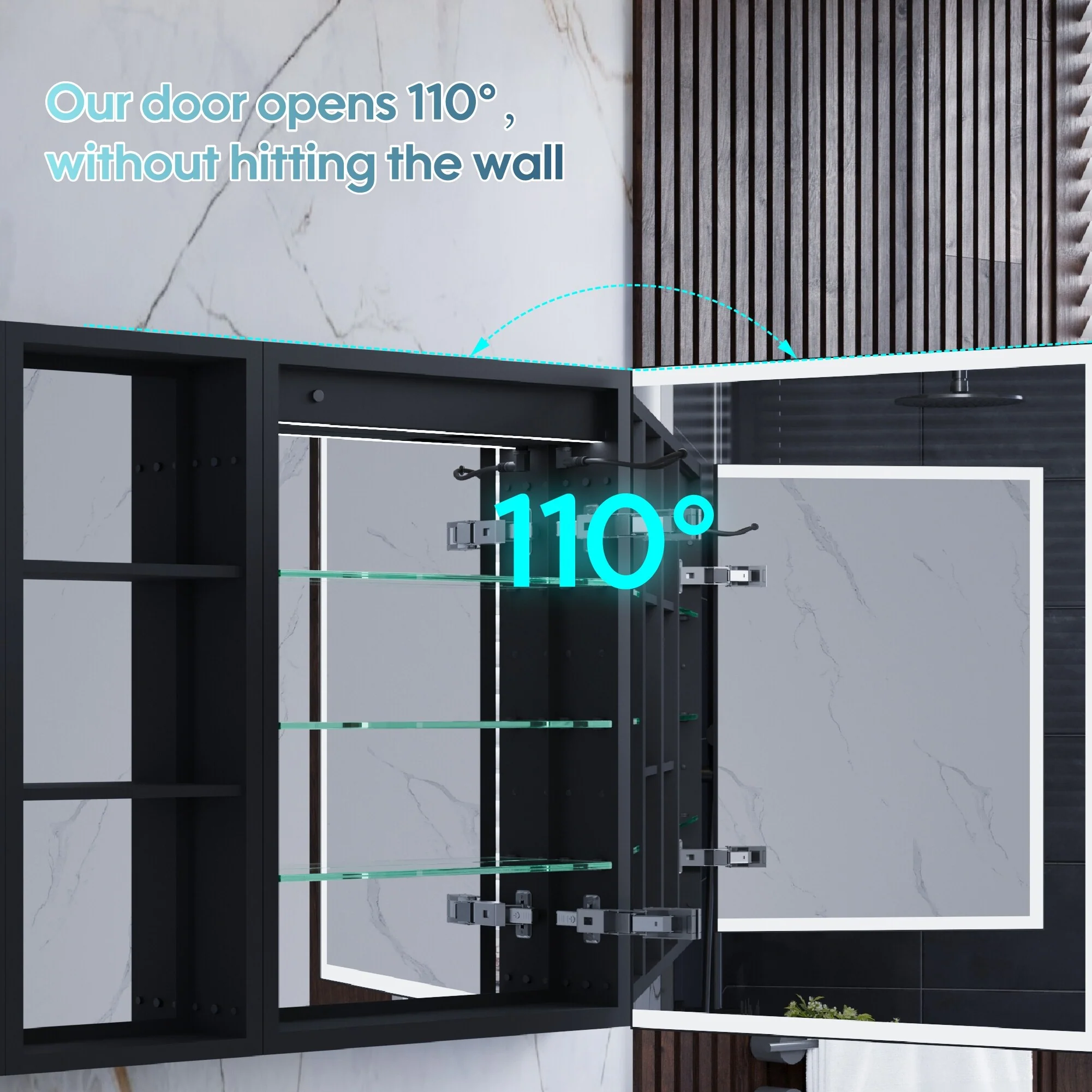 30 in. H Recessed or Surface Wall Mounted LED Mirror Cabinet With Black Side Cabinet