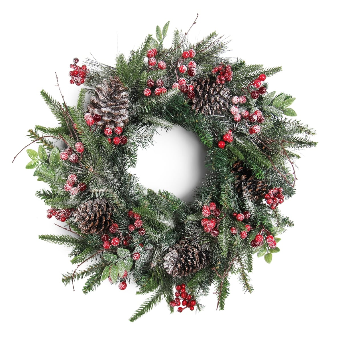 Artificial Mixed Frosted Pine Cone Twig Berry & Pine Christmas Wreath 22in - 22