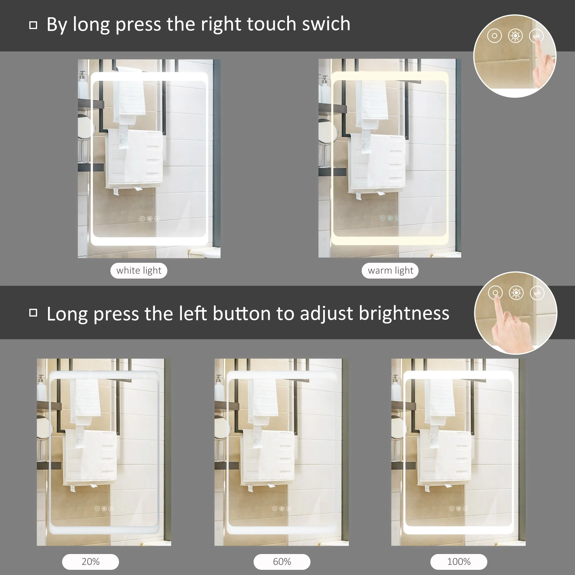 kleankin Dimmable LED Lighted Medicine Cabinet with Mirror, Wall-mounted Bathroom Cabinet w/ 3-tier Storage Shelves Smart Touch