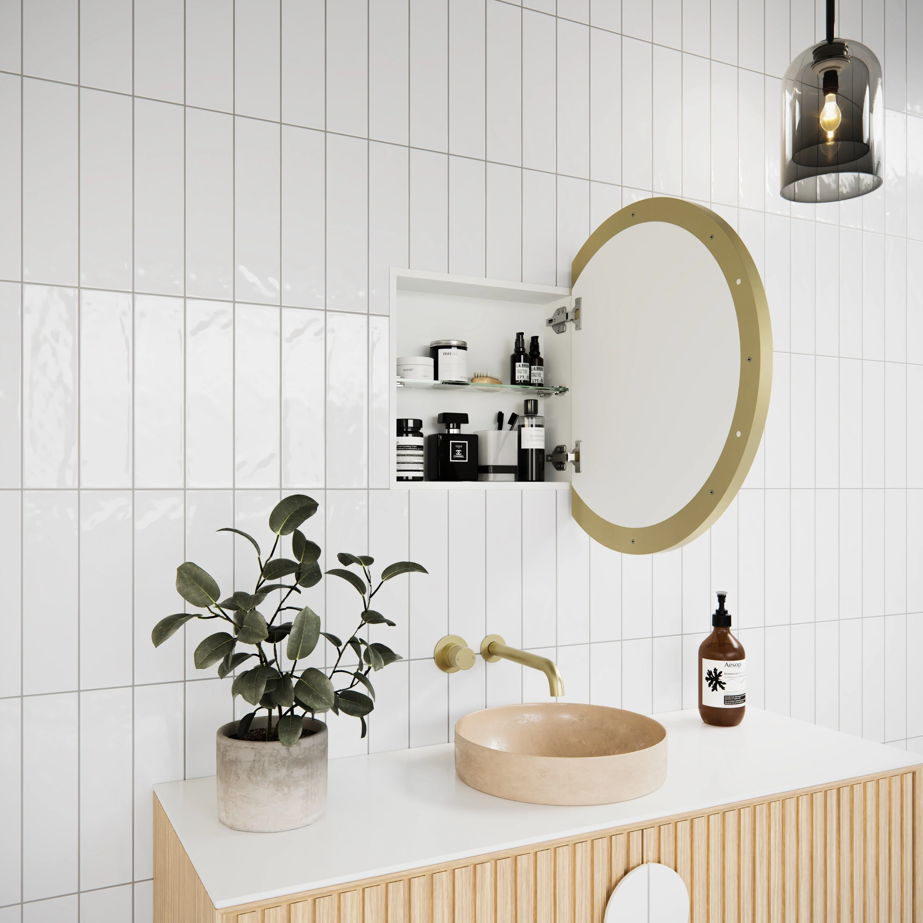 One Door Steel Frame Round Shape Medicine Cabinet