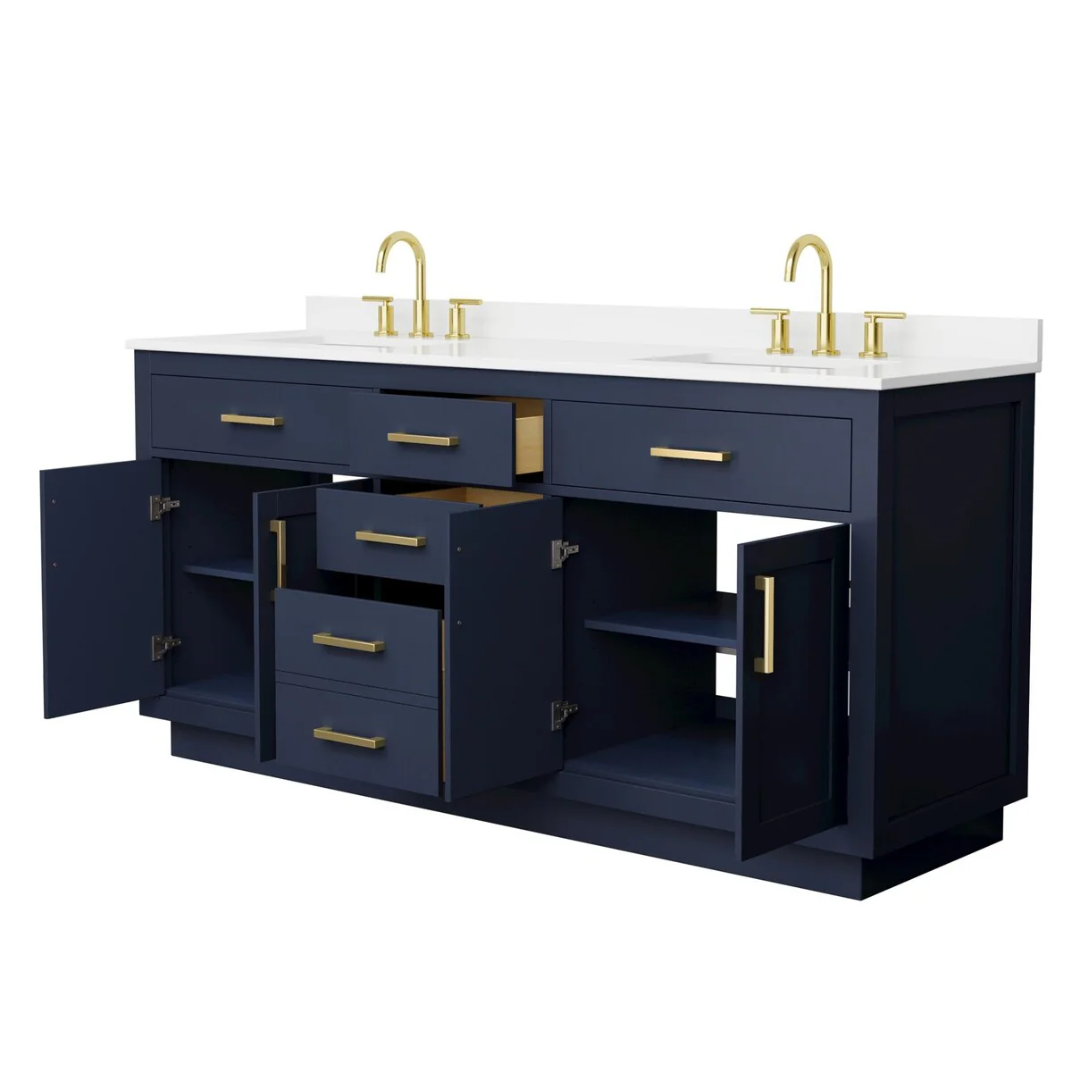 Beckett TK 72-inch Double Vanity, 3 Hole Quartz Top