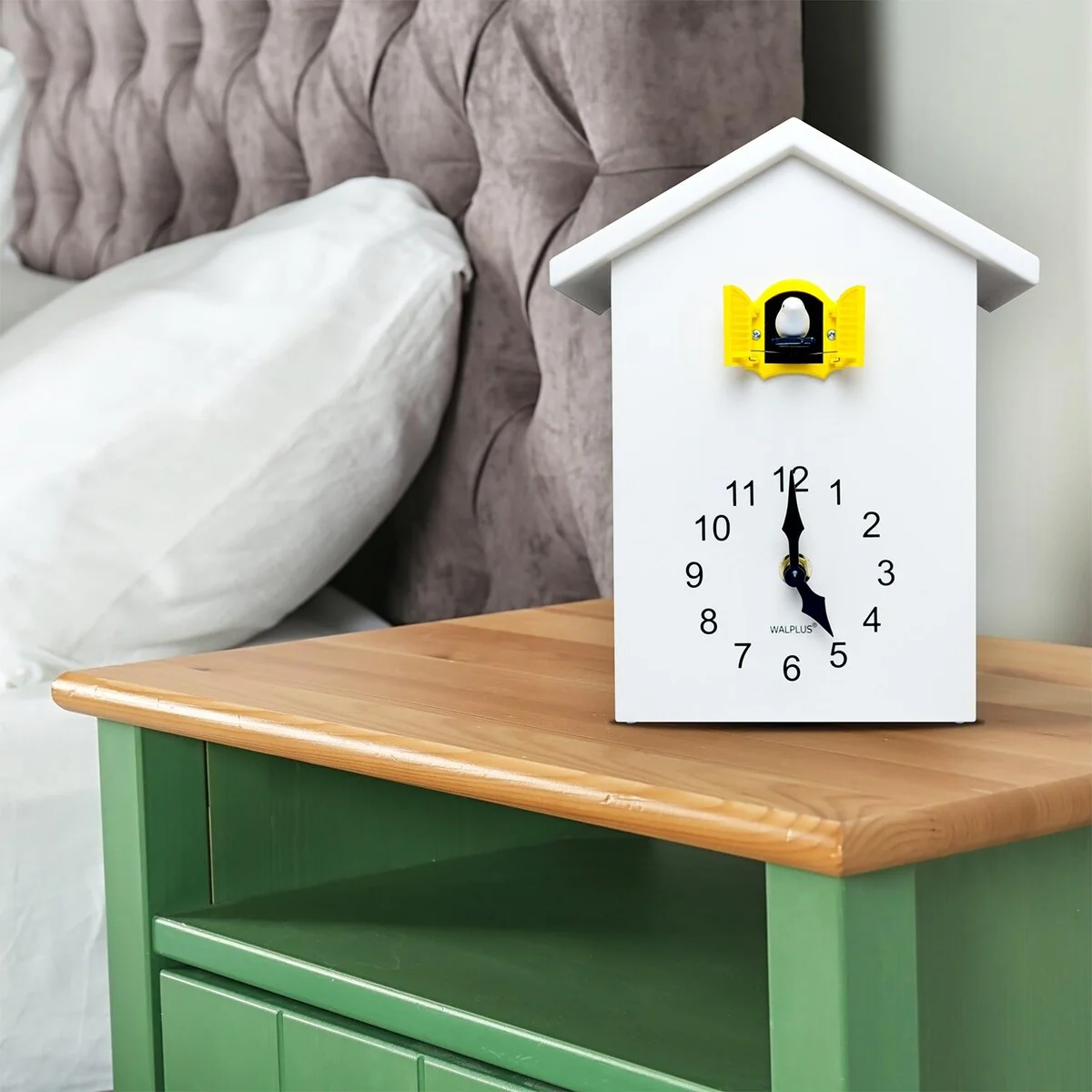 Walplus White Minimalist Cuckoo Table Clock Yellow Window Home Decor