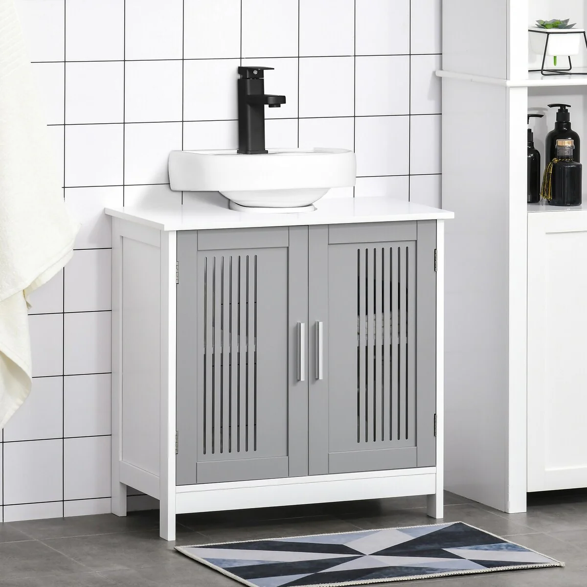 Under Sink Cabinet with 2 Doors, Pedestal Under Sink Bathroom Cupboard, Bathroom Vanity Cabinet with Adjustable Shelves