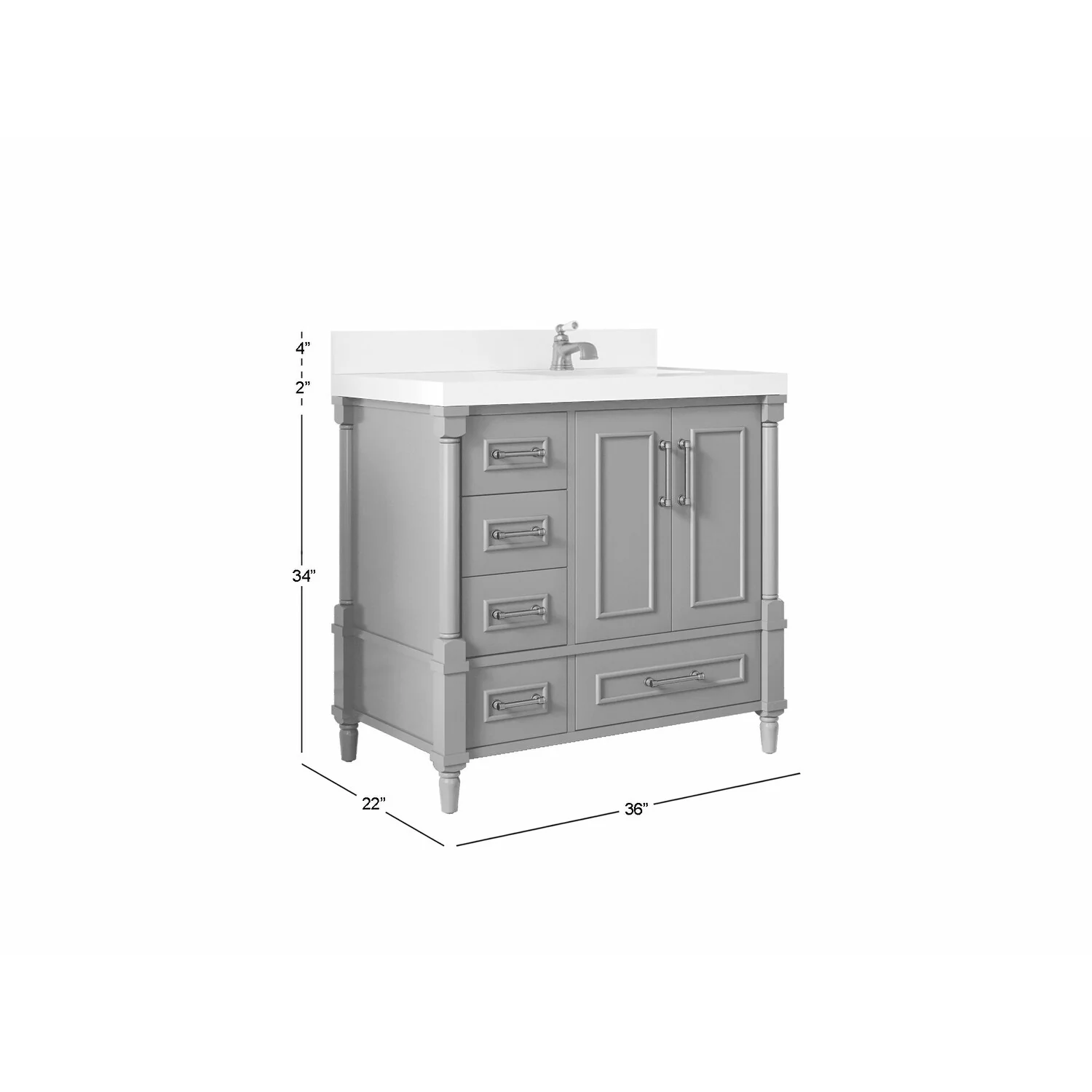 Willow Collections 36 in. W x 22 in. D Aberdeen Right Offset Sink Bathroom Vanity with Countertop