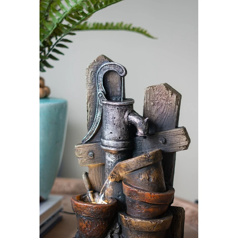 Water Fountain with Antique Water Pump Design and LED Light