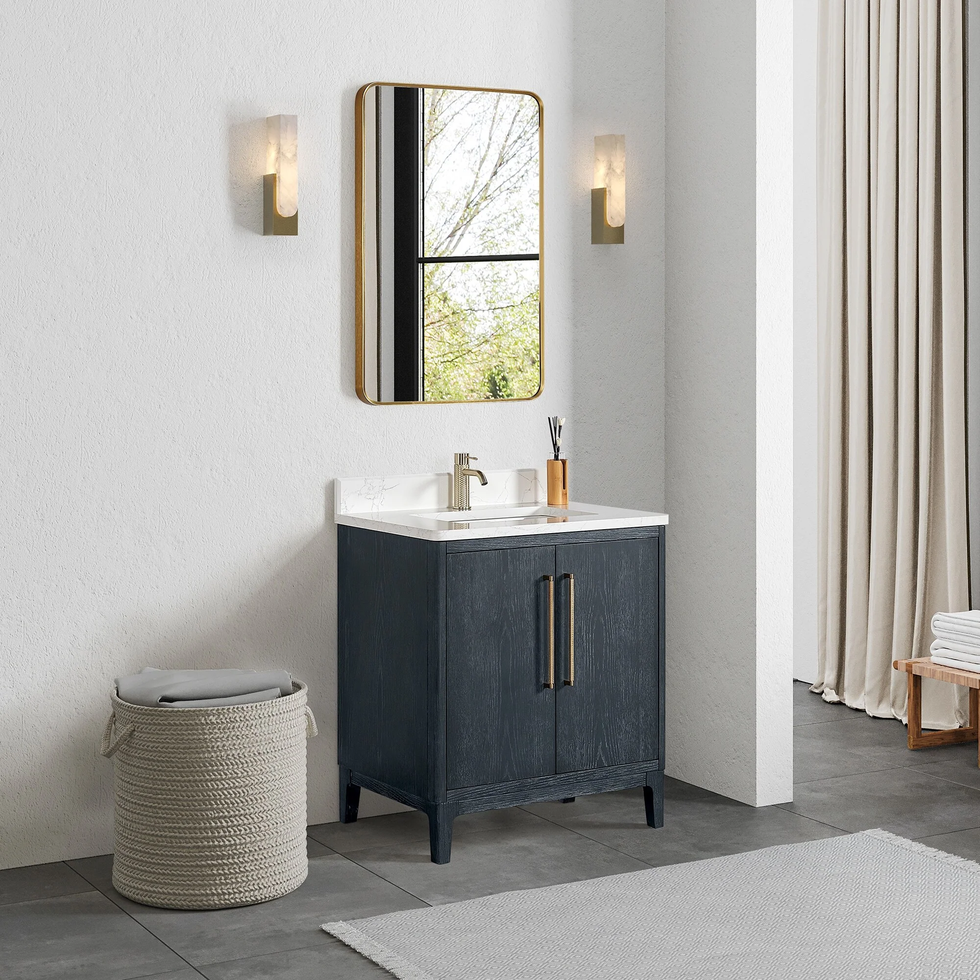Gara Single Bath Vanity with Composite Stone Top and Mirror