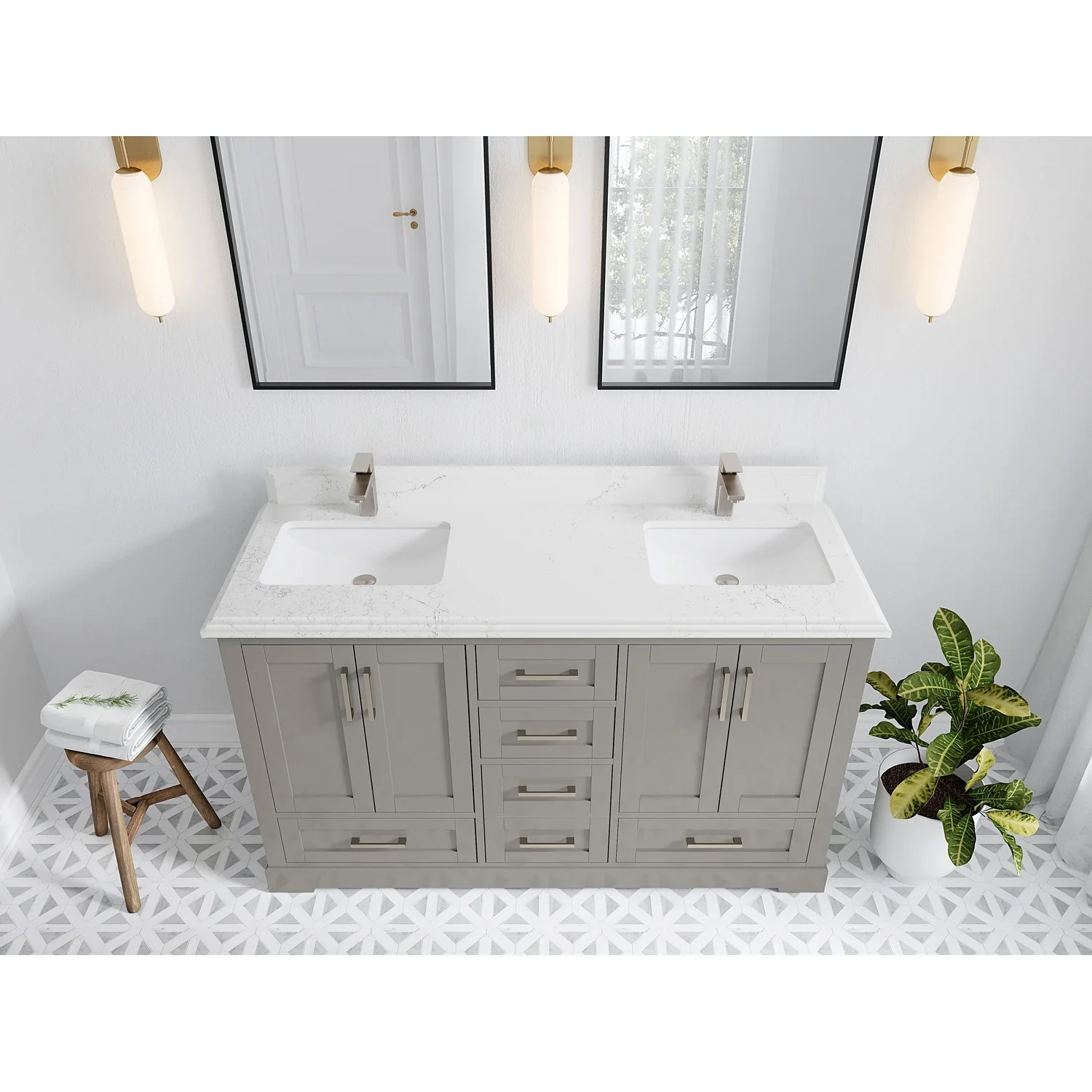 Willow Collection 60 in W x 22 in D x 36 in H Boston Double Bowl Sink Bathroom Vanity with Countertop