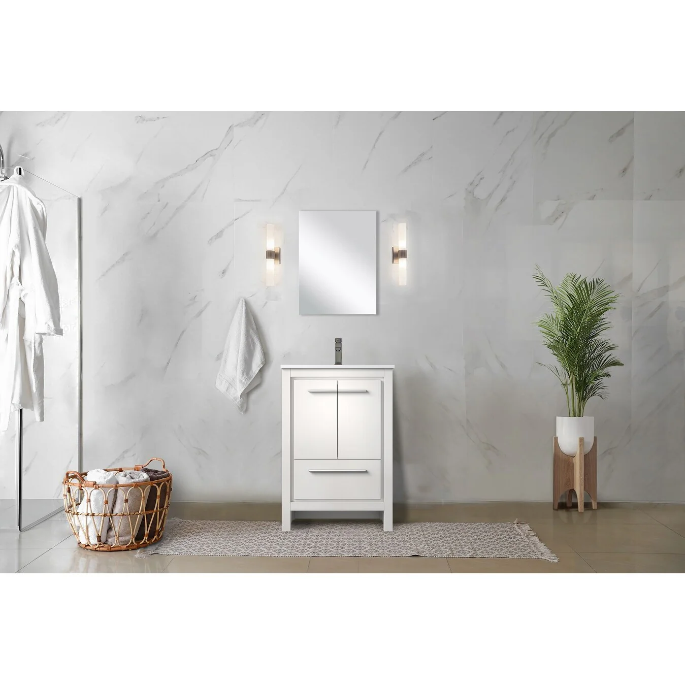 Lafarre Bath Vanity Cultured Marble Top, Sink and Rose Gold Faucet