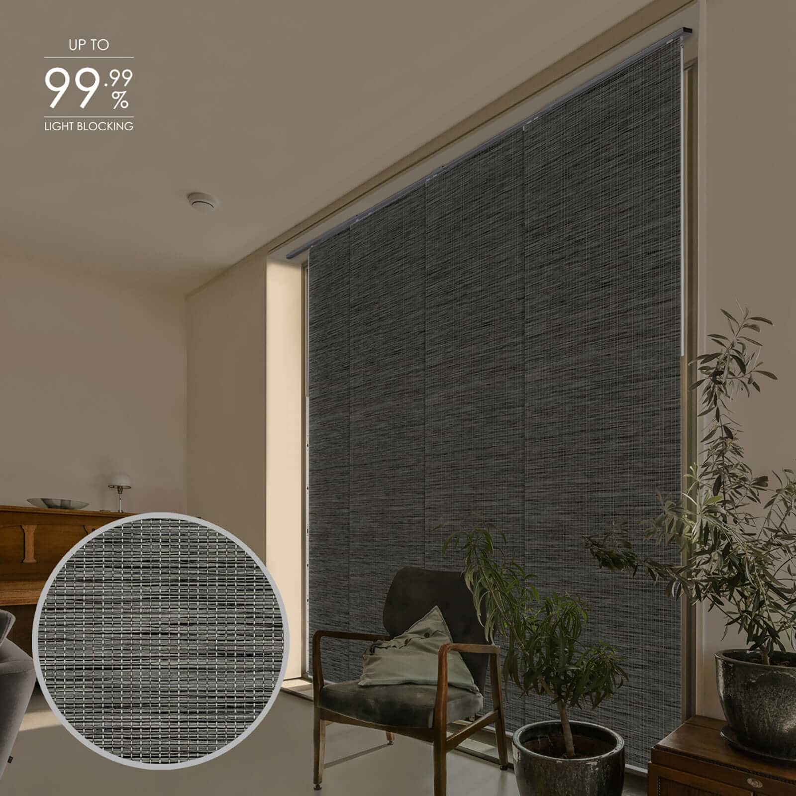 GoDear Design 99.99% Blackout & Sheer Natural Woven Adjustable Sliding Panel Track Blinds, Vertical Blinds, 45.8