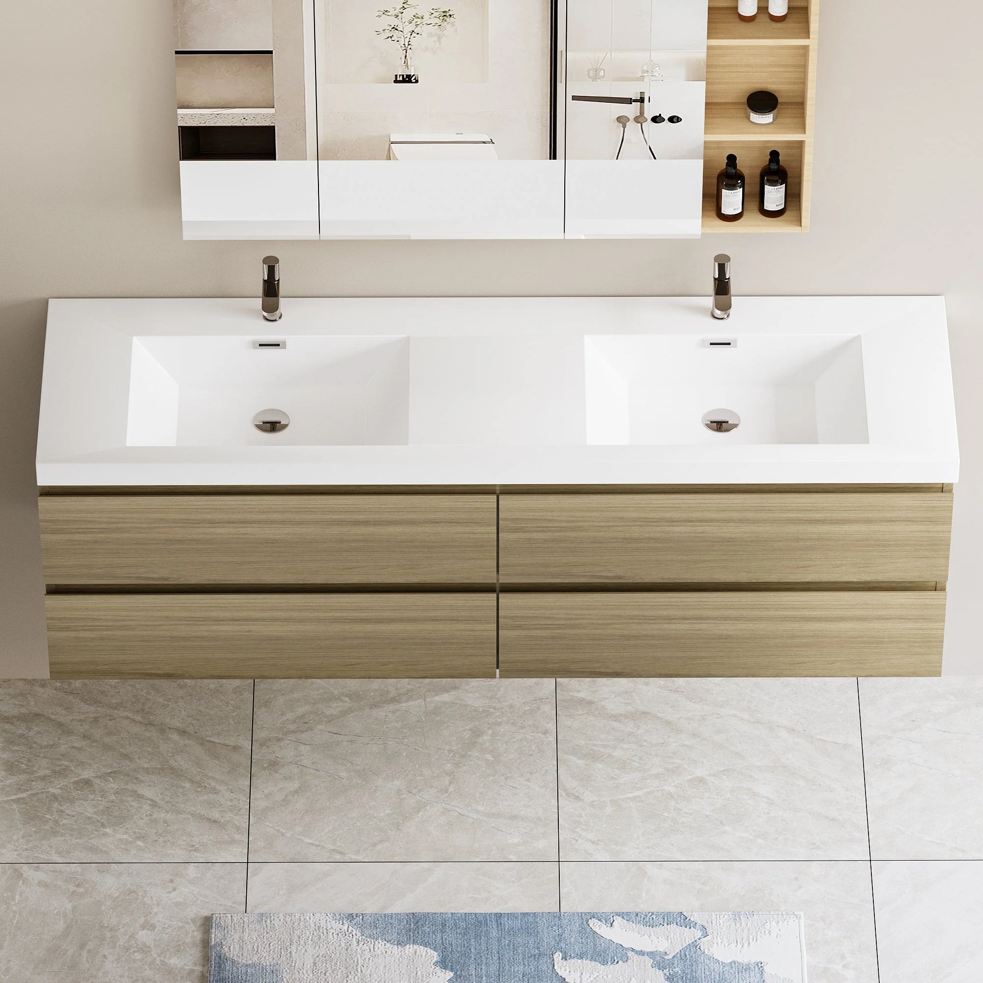 MDF Floating Bathroom Vanity with Integrated Resin Sink