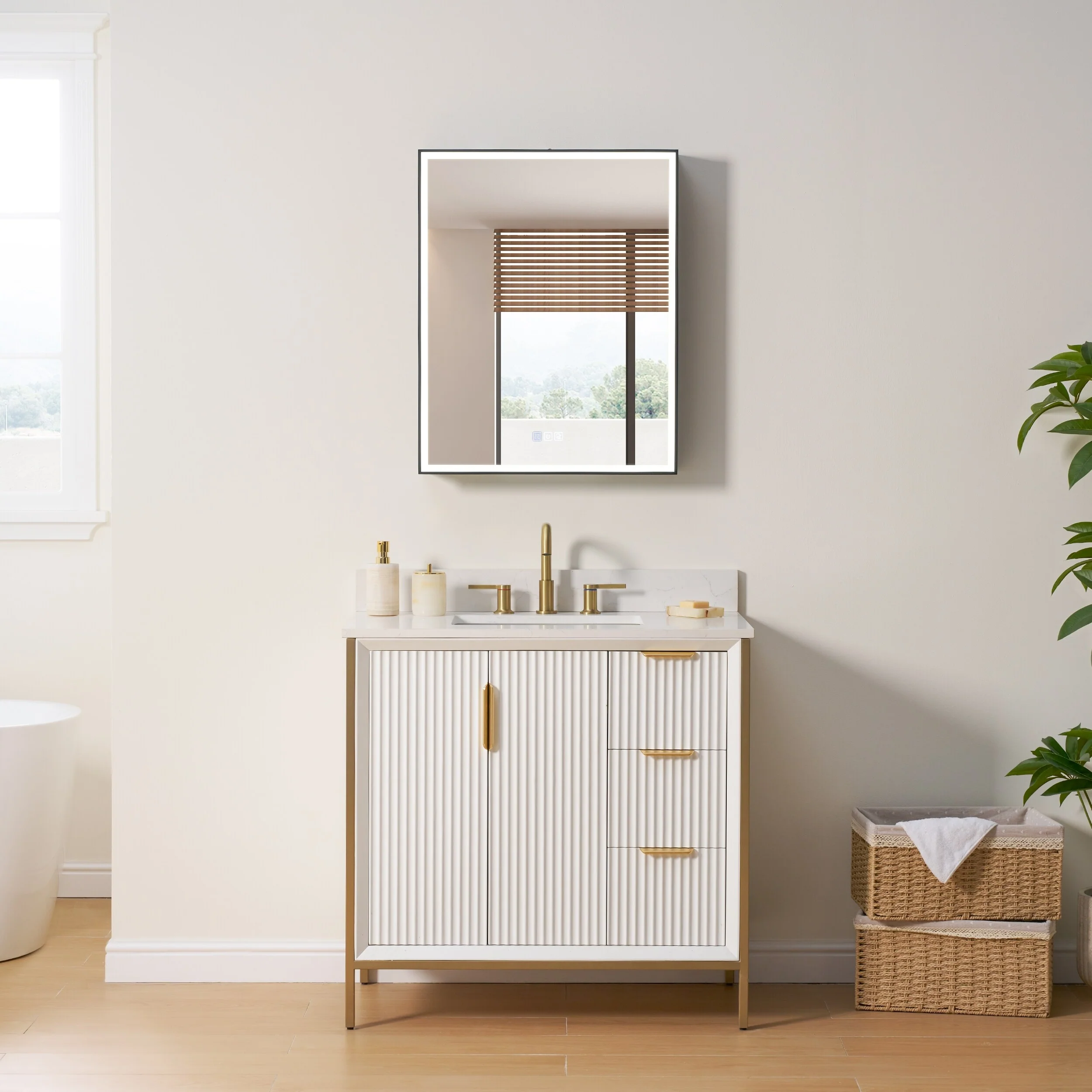 30'' H Recessed Or Surface Wall Mounted LED Mirror Cabinet With Mirror And Adjustable Shelves,Black Frame