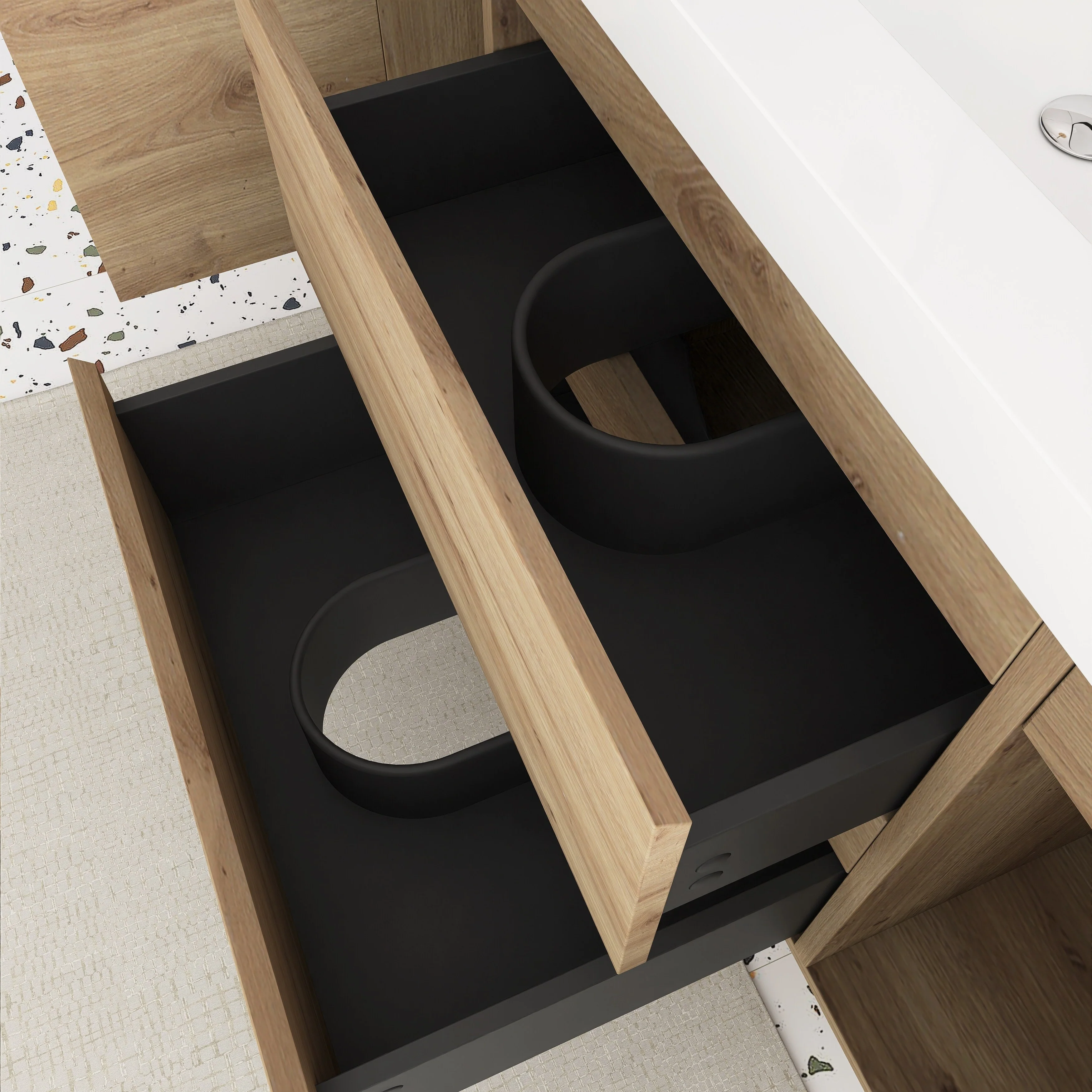Angela Wall Mounted Bathroom Vanity in F. Oak with White Cultured Marble Top