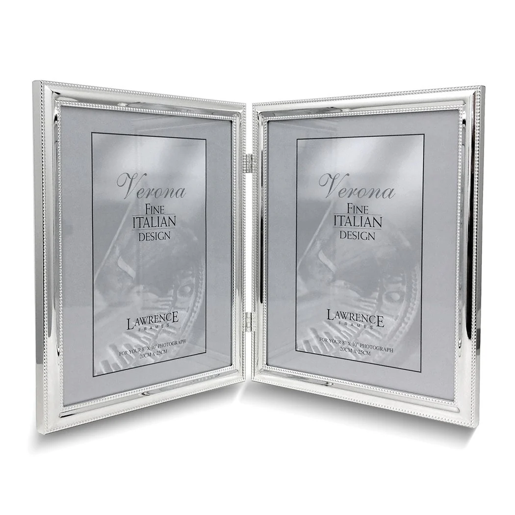 Curata Silver-Tone Portrait Hinged Polished Double Beaded 8x10 Double Photo Frame