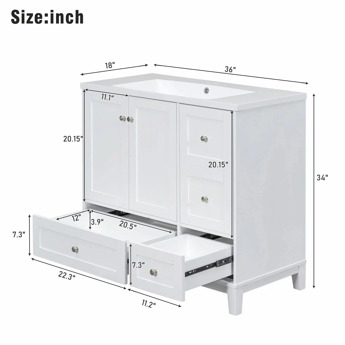 Modern 36-Inch Bathroom Vanity with Resin Sink and Ample Storage