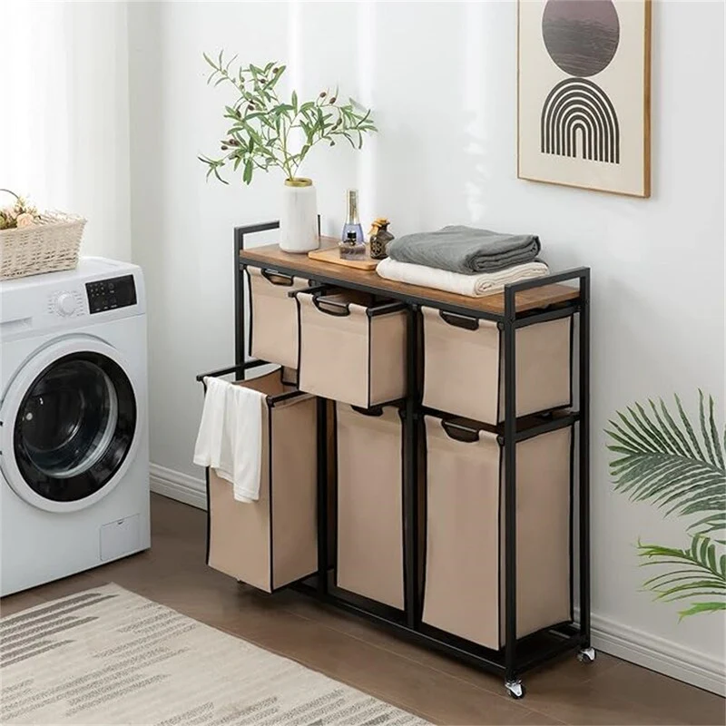 Laundry Hamper with 6 Sliding Laundry Sorter Bags, Top Storage Shelf - 38.6