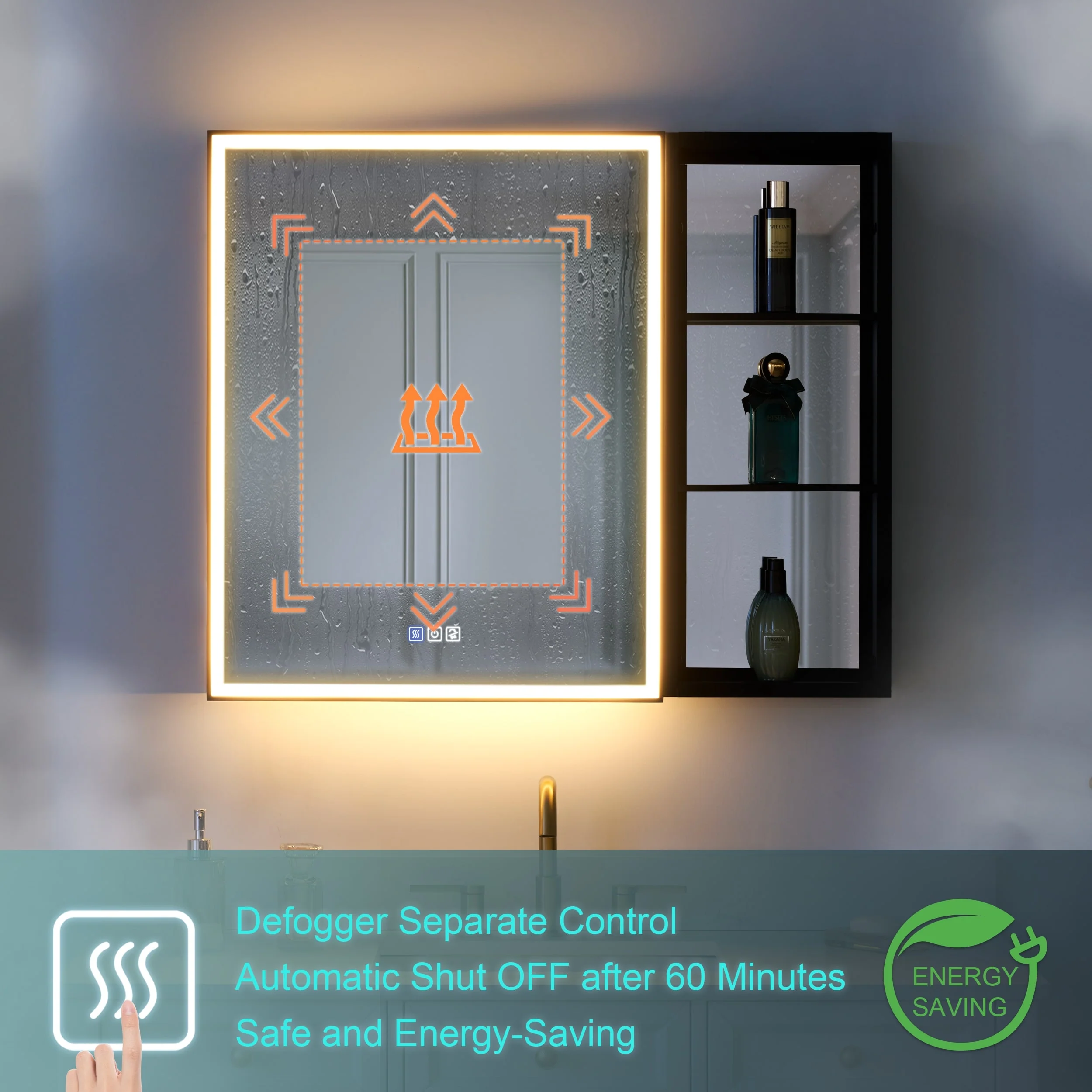 30 in. H Recessed or Surface Wall Mounted LED Mirror Cabinet With Black Side Cabinet