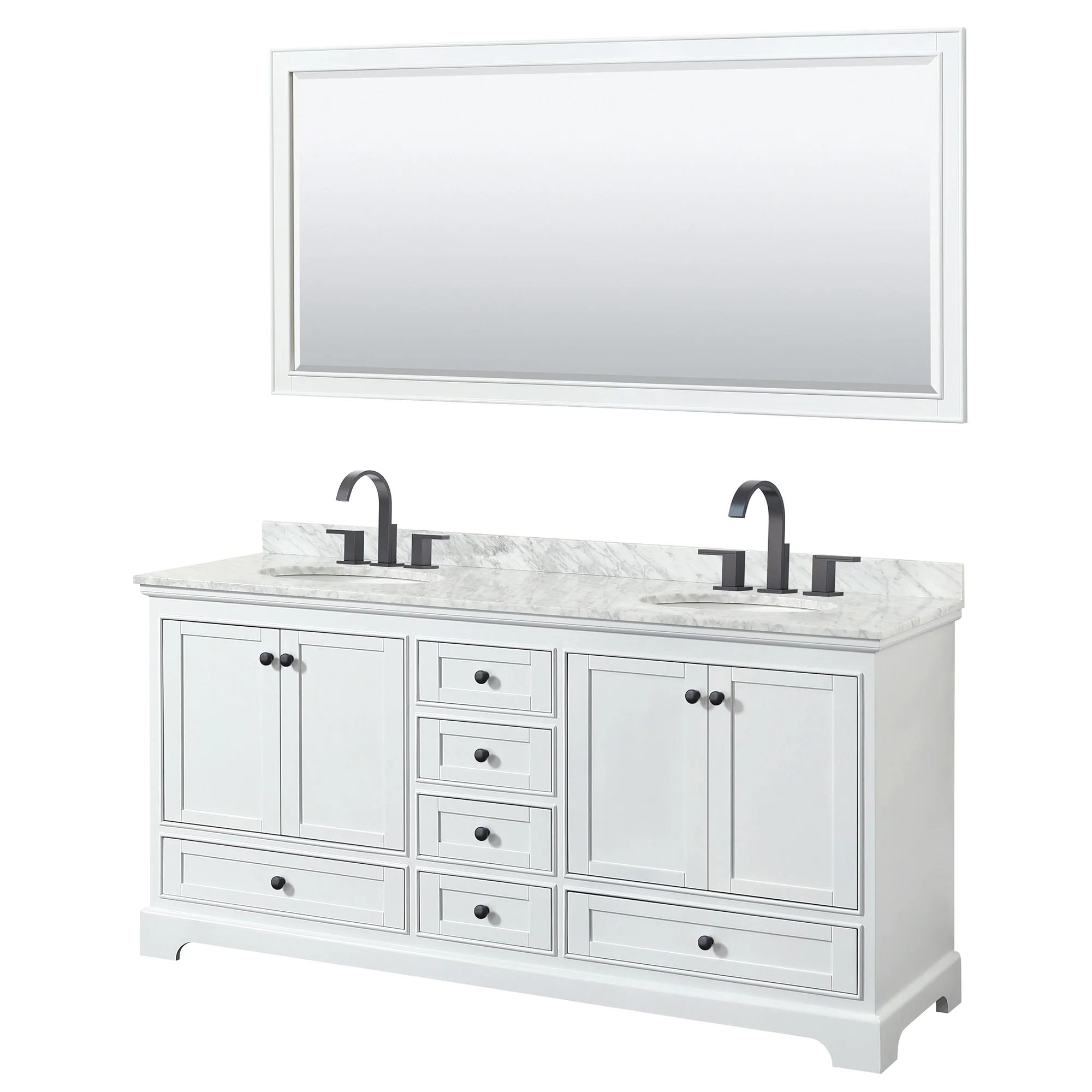 Deborah 72-inch Double Vanity, Oval Sinks, 70-inch Mirror