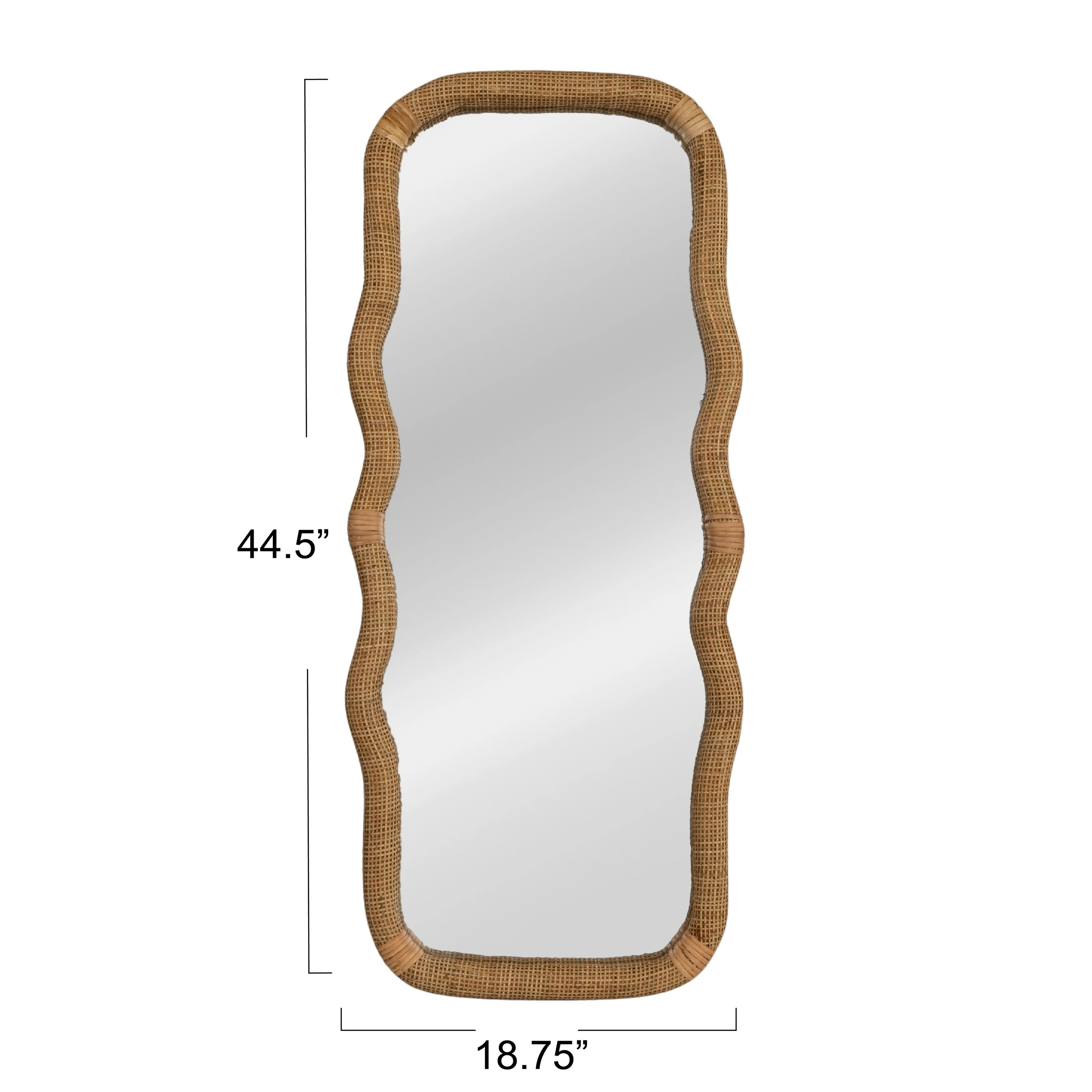 Wood and Rattan Wavy Mirror