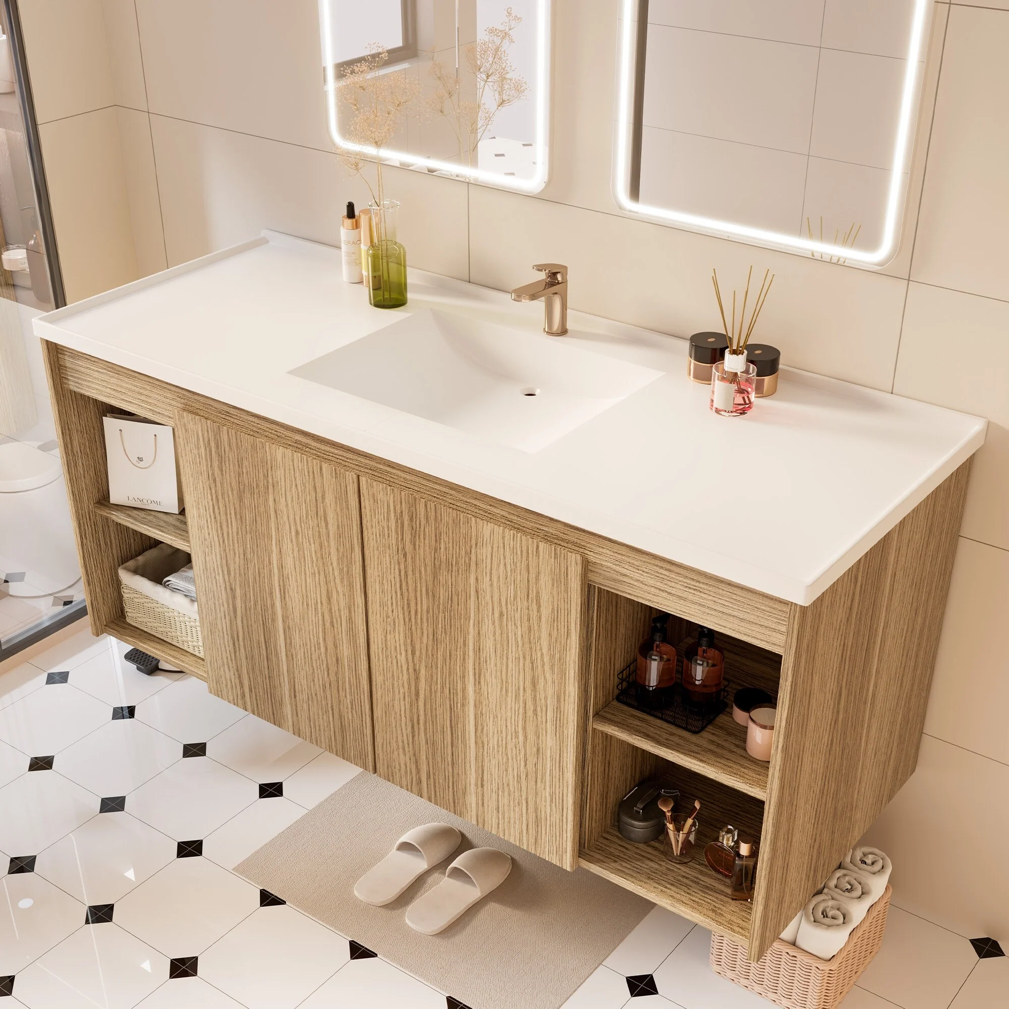 48-Inch Wall-Mounted Modern Bathroom Vanity with Single Sink – Sleek MDF Construction for Contemporary Spaces