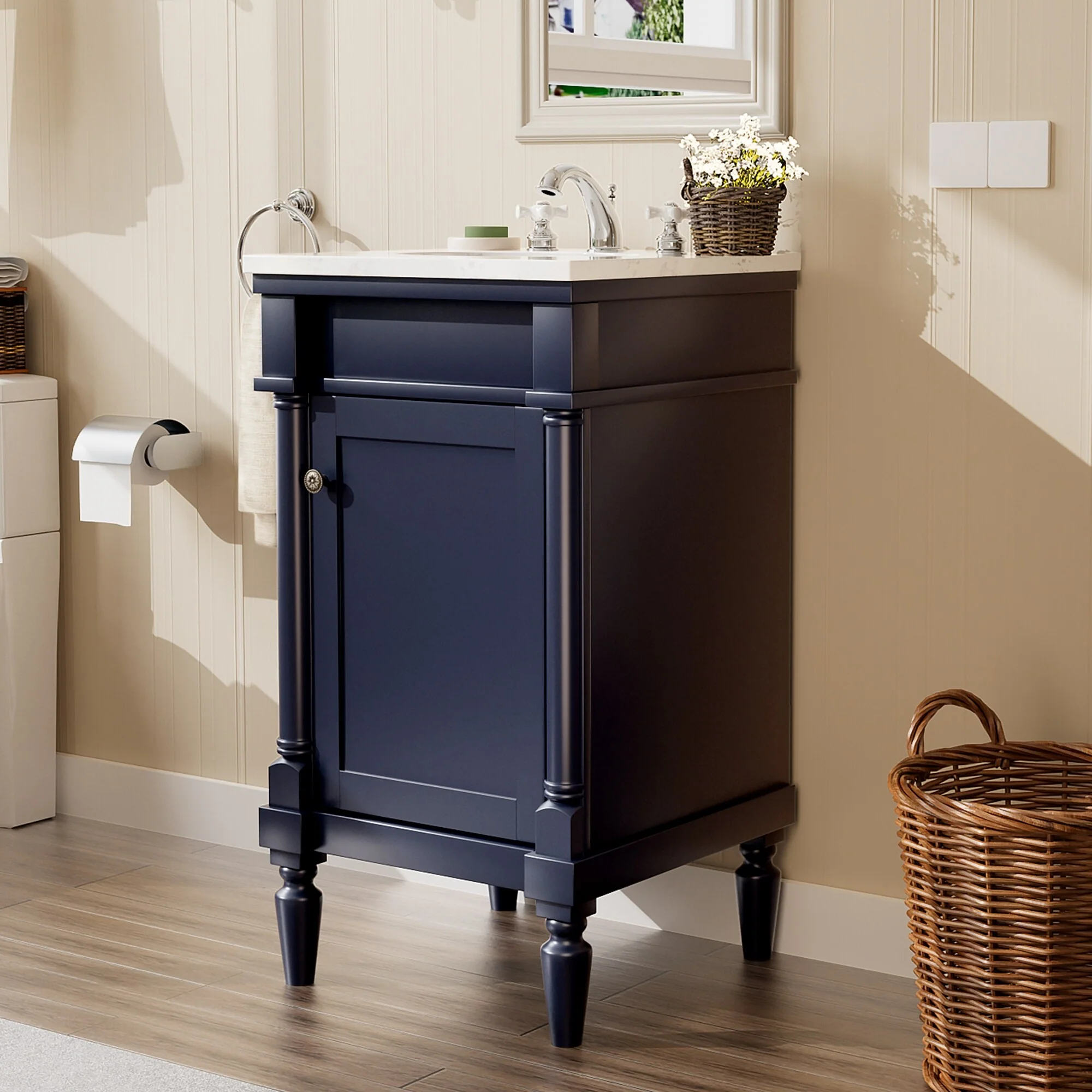 19-Inch Vintage Solid Wood Bathroom Vanity with Sink – Compact Design for Small Spaces