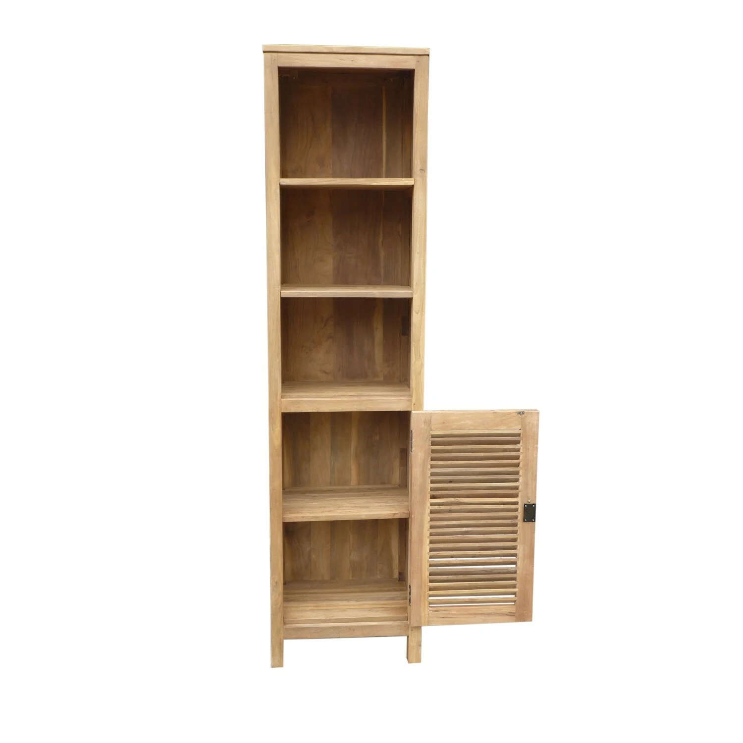 Recycled Teak Wood Lumbrera Vertical Bathroom Linen Cabinet with 1 Door & 3 Shelves