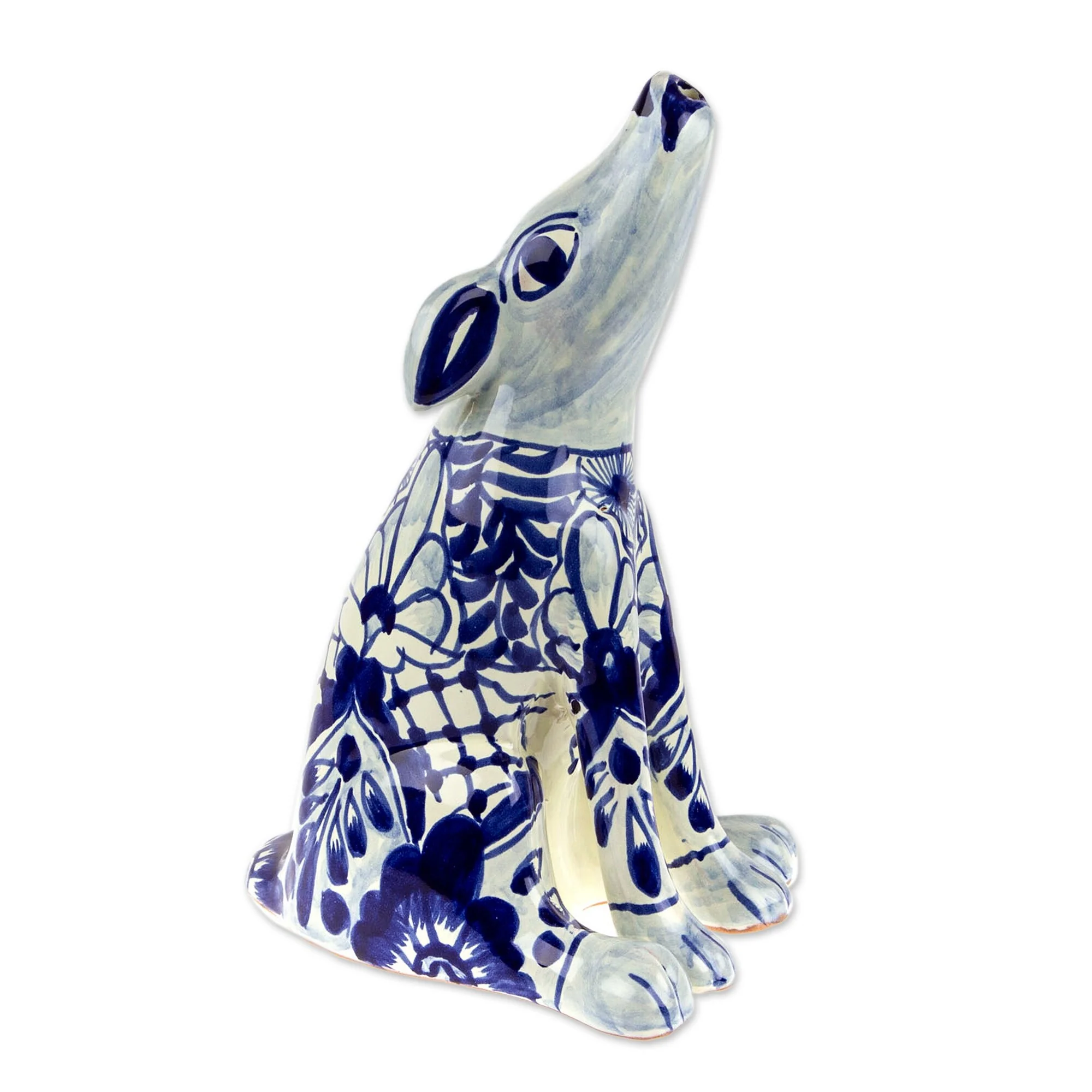 Novica Handmade Talavera Coyote Ceramic Sculpture