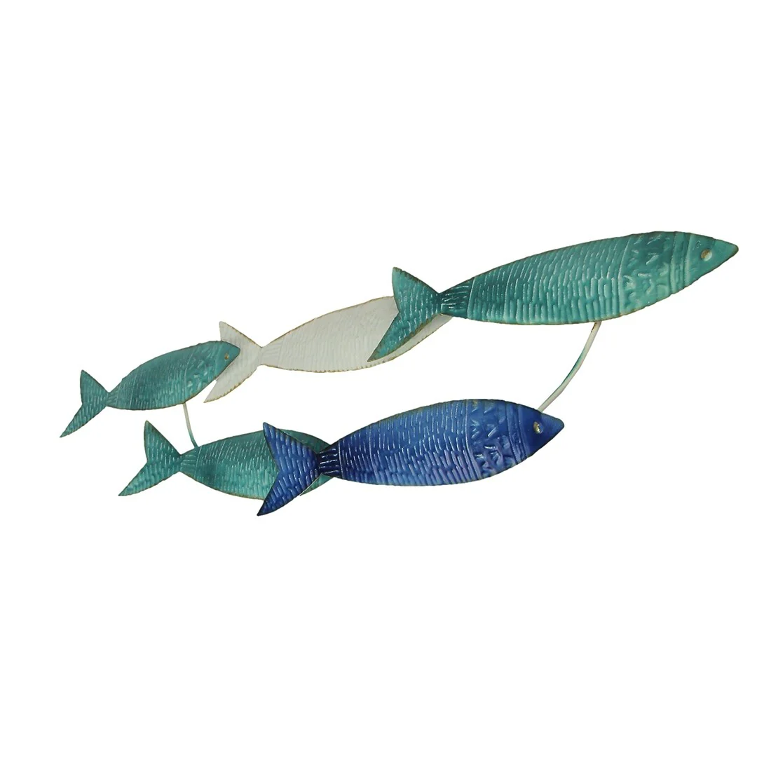 Zeckos 34 Inch Blue Metal School Of Fish Wall Sculpture Nautical Beach