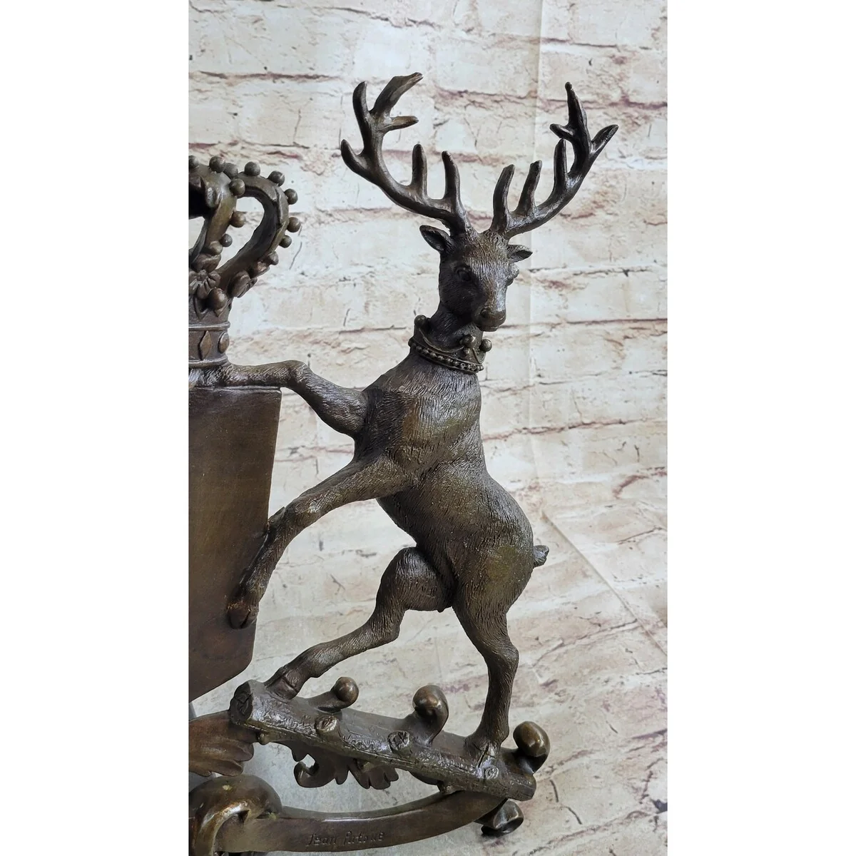 Two Stags Coat Of Arms Bronze Metal Wall Plaque Original Handmade Signed Art